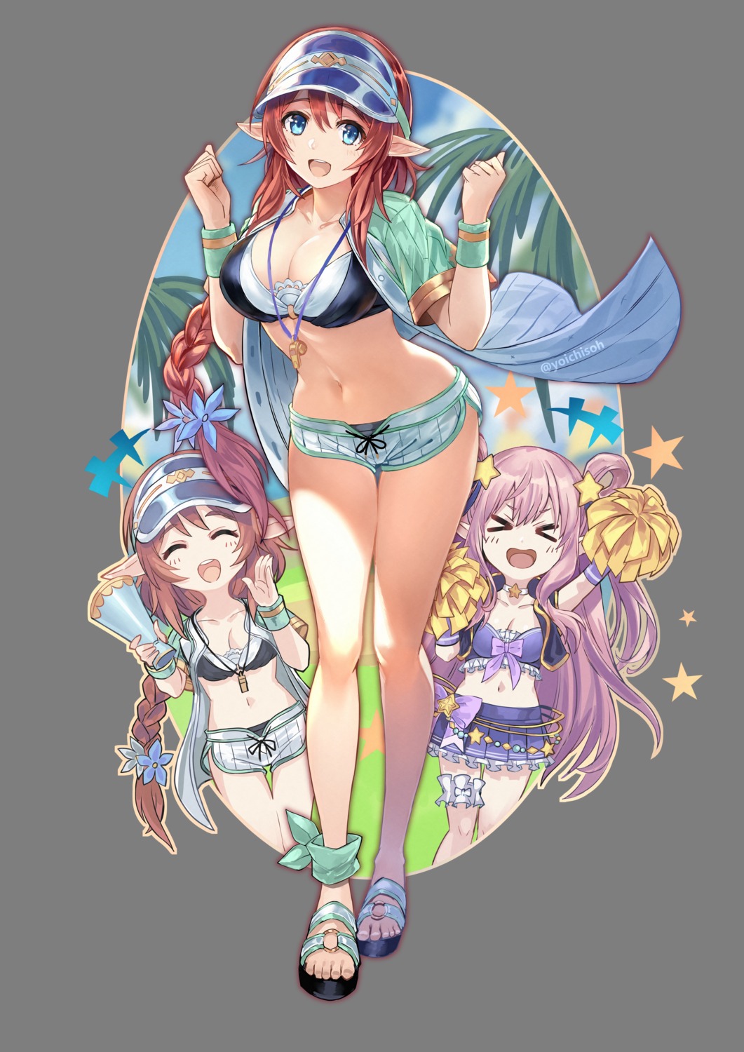 bikini cheerleader cleavage garter itou_youichi open_shirt pointy_ears princess_connect princess_connect!_re:dive swimsuits transparent_png