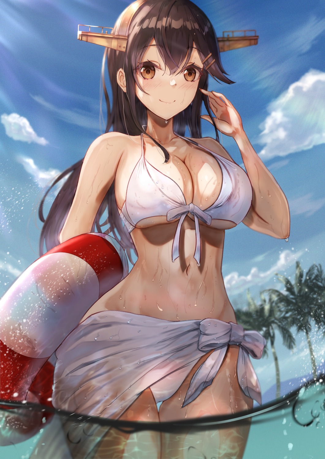 bikini haruna_(kancolle) kantai_collection see_through swimsuits taki_rentaro wet wet_clothes