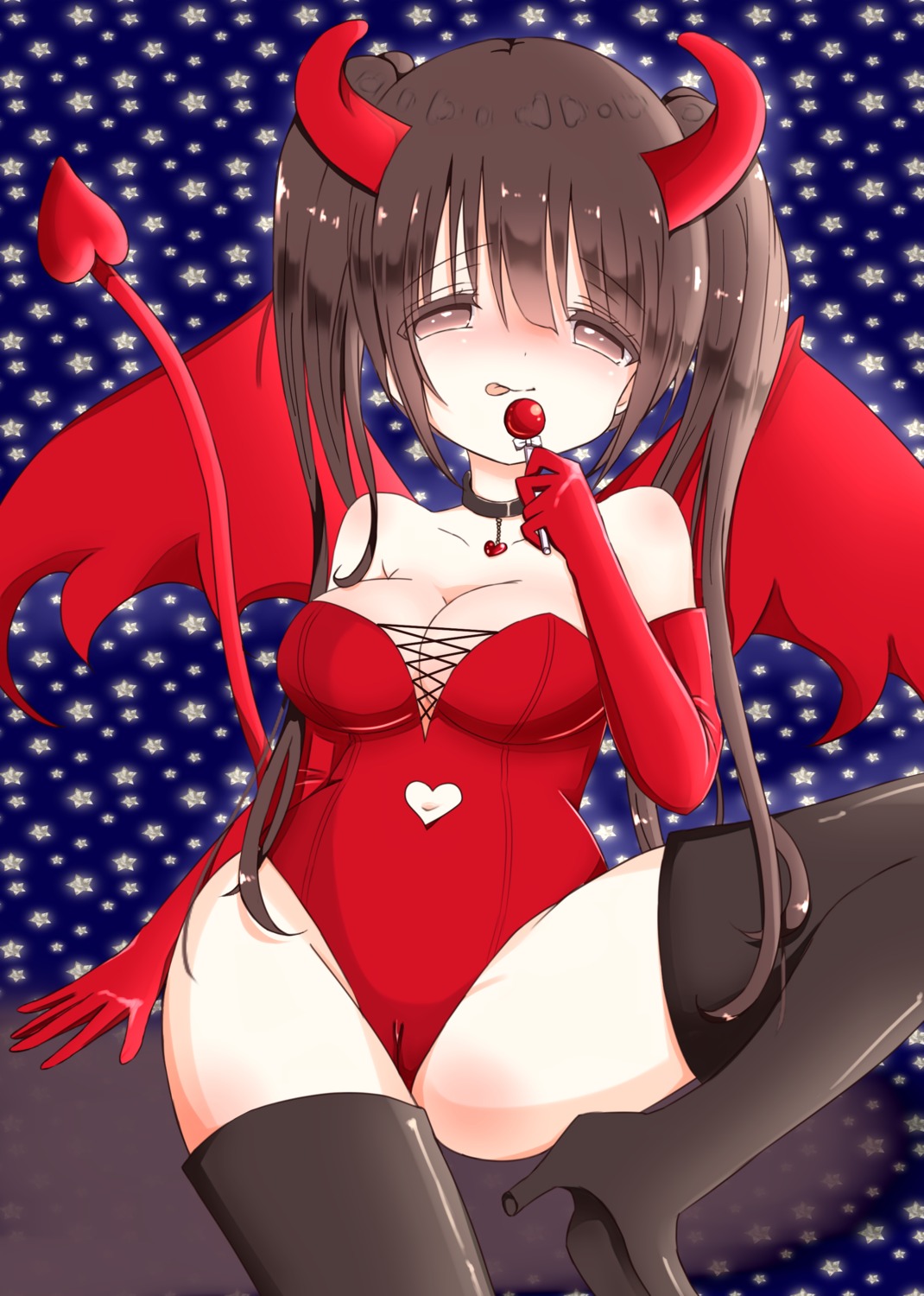 cameltoe cleavage heels horns no_bra nopan shiina_melon tail thighhighs wings