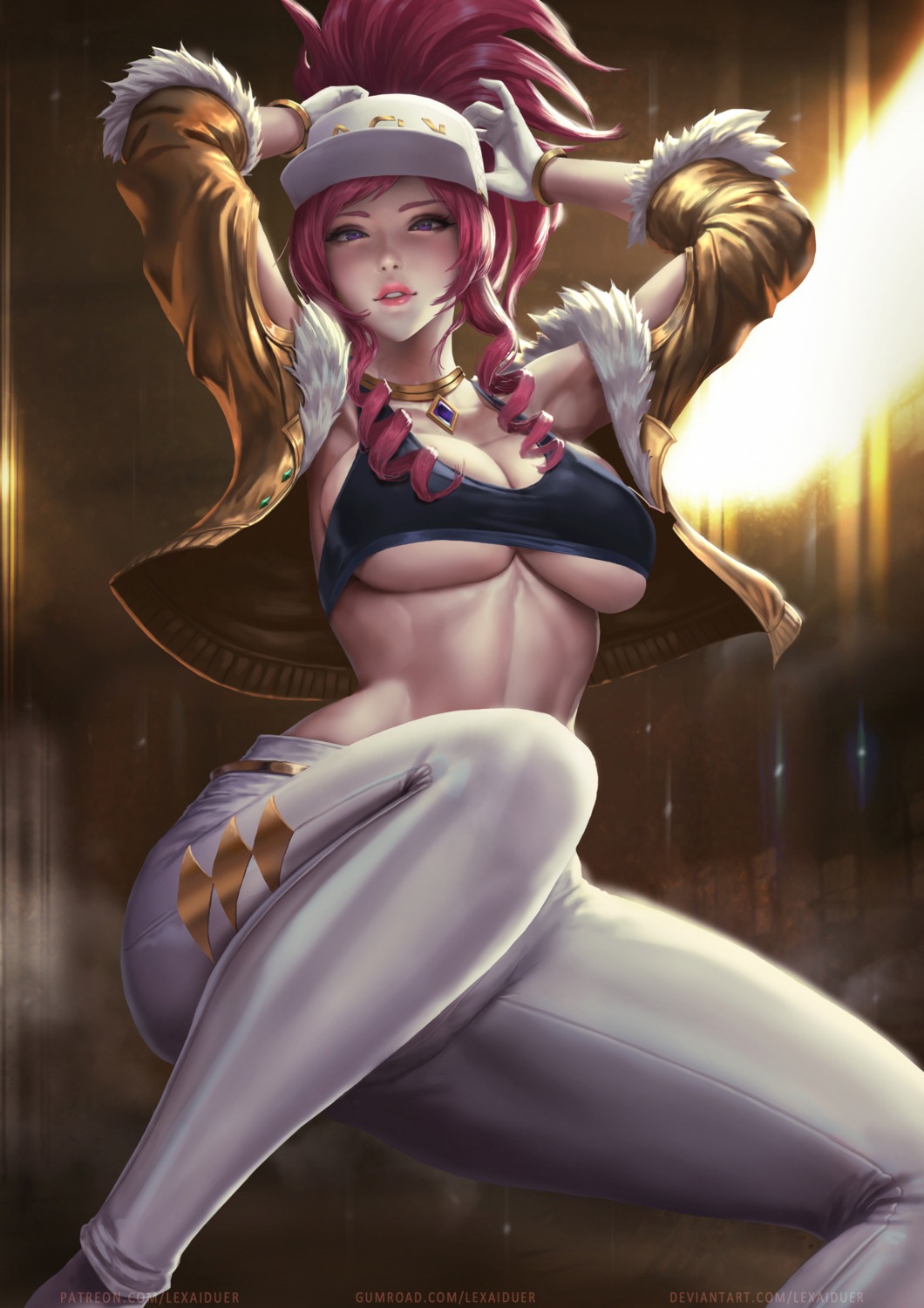 akali cleavage league_of_legends lexaiduer no_bra open_shirt underboob