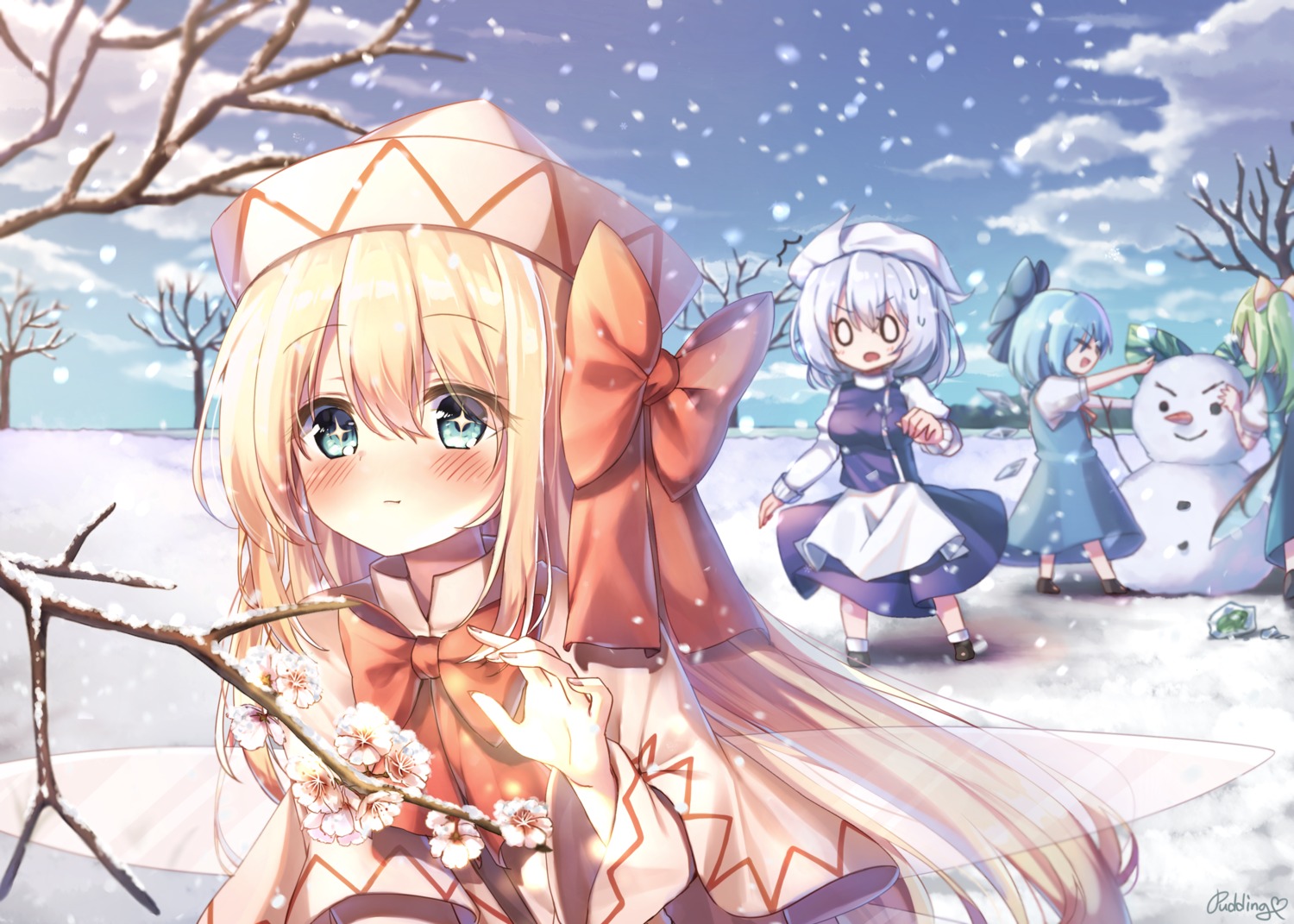 chibi cirno daiyousei letty_whiterock lily_white pudding_(skymint_028) touhou wings