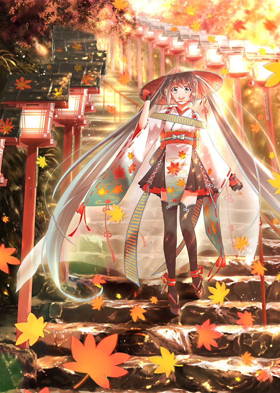 hatsune_miku japanese_clothes kyoto_nippon_festival punimoff thighhighs vocaloid
