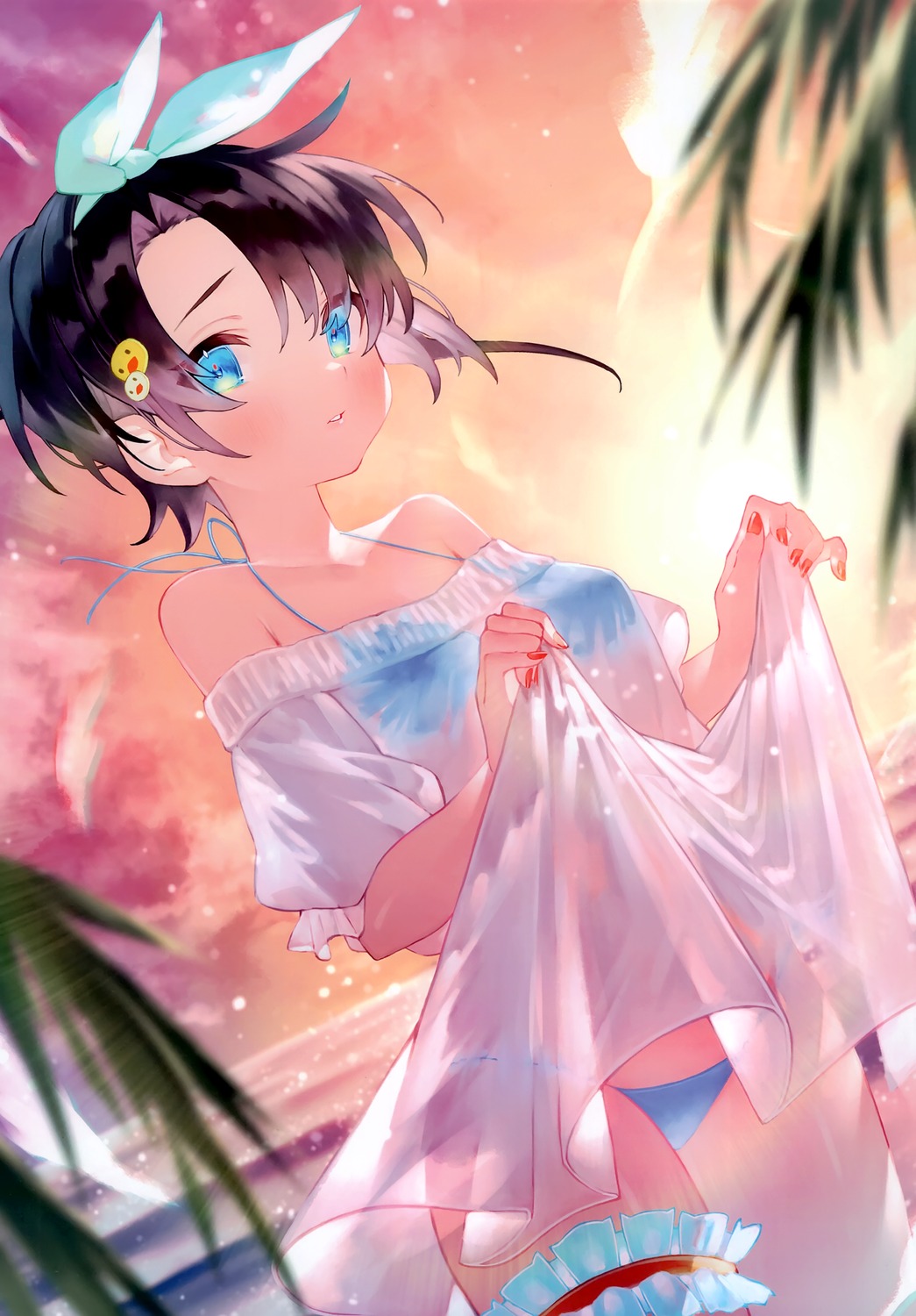 bikini dress garter hololive oozora_subaru rin31153336 see_through skirt_lift summer_dress swimsuits wet_clothes