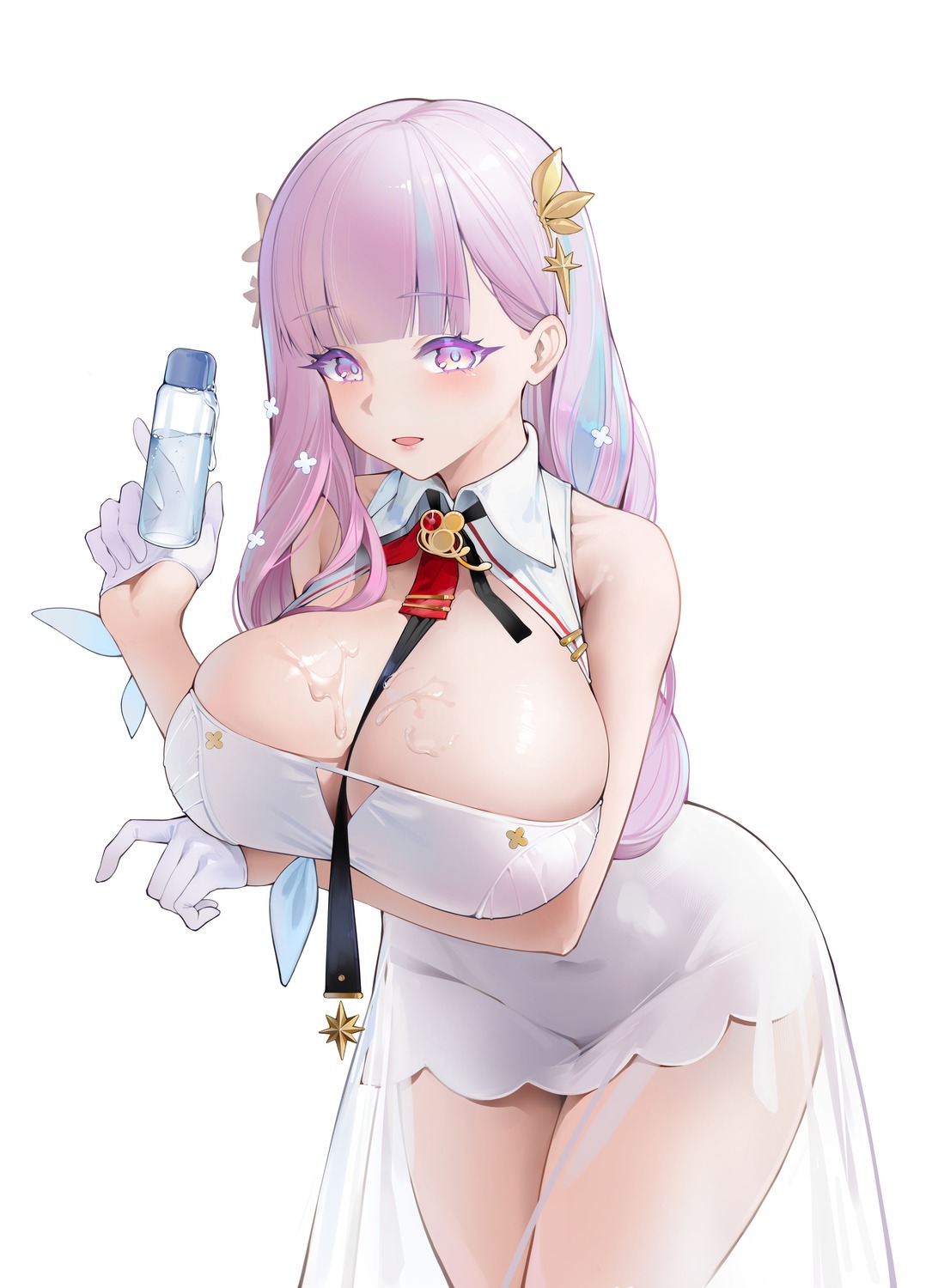 azur_lane breast_hold cream dress janload1ng no_bra plymouth_(azur_lane) see_through