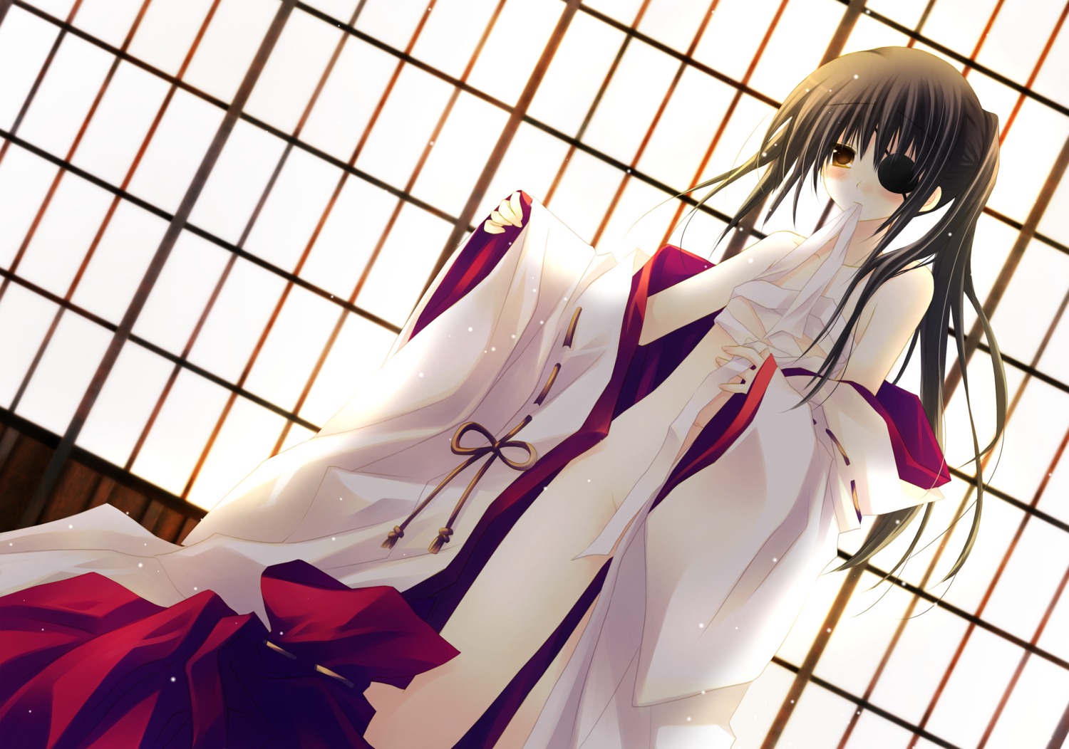 bandages eyepatch gintama miko naked sakurazawa_izumi sarashi undressing yagyuu_kyuubei