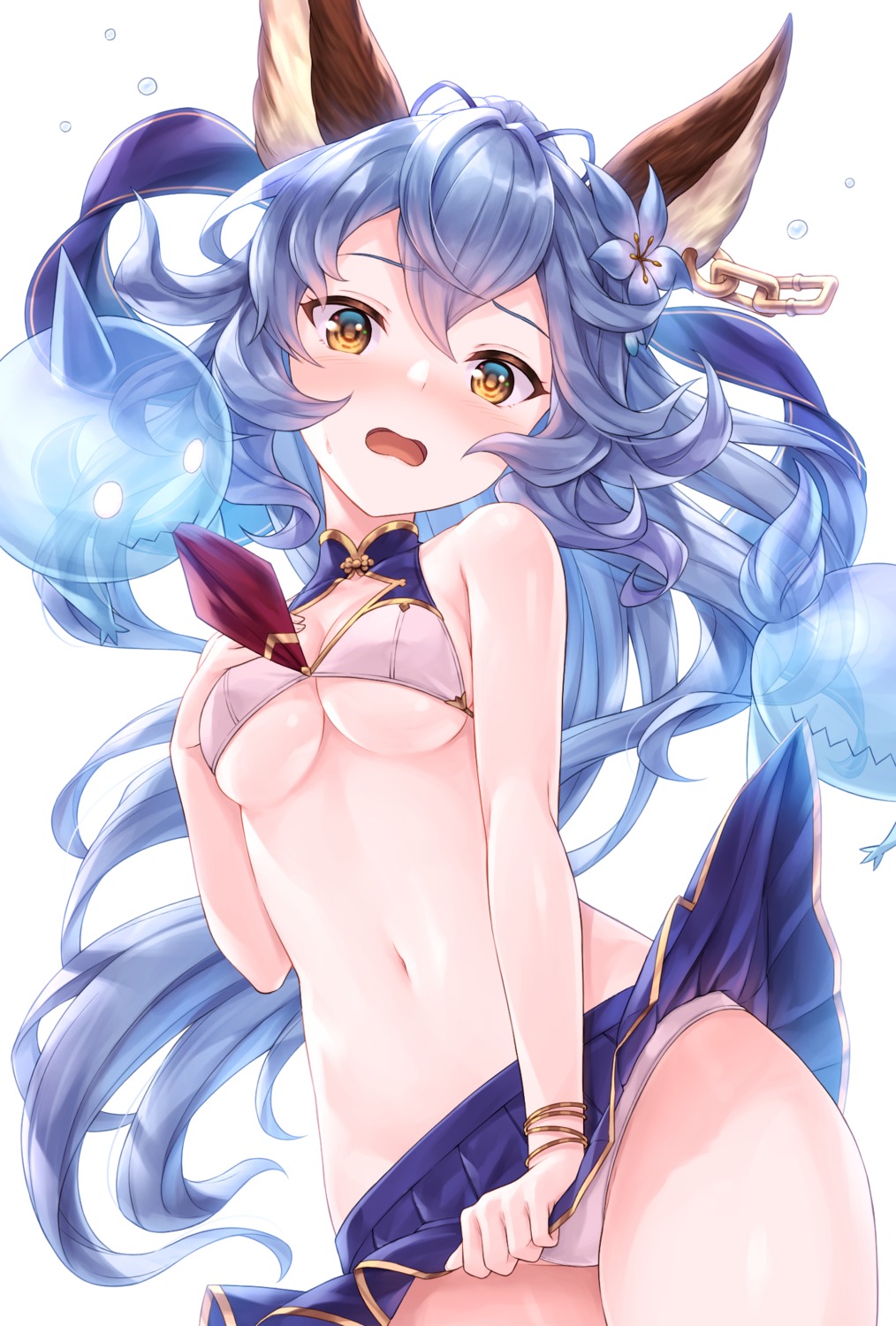 animal_ears bikini ferry_(granblue_fantasy) granblue_fantasy skirt_lift swimsuits tomo_(tmtm_mf_mf) underboob