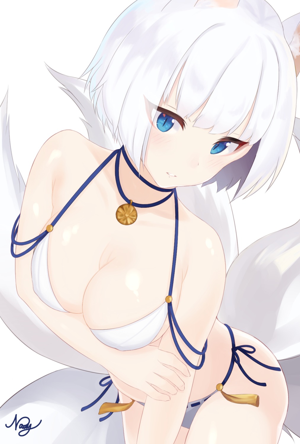 animal_ears azur_lane bikini cleavage kaga_(azur_lane) navy_(navybluexox) swimsuits tail