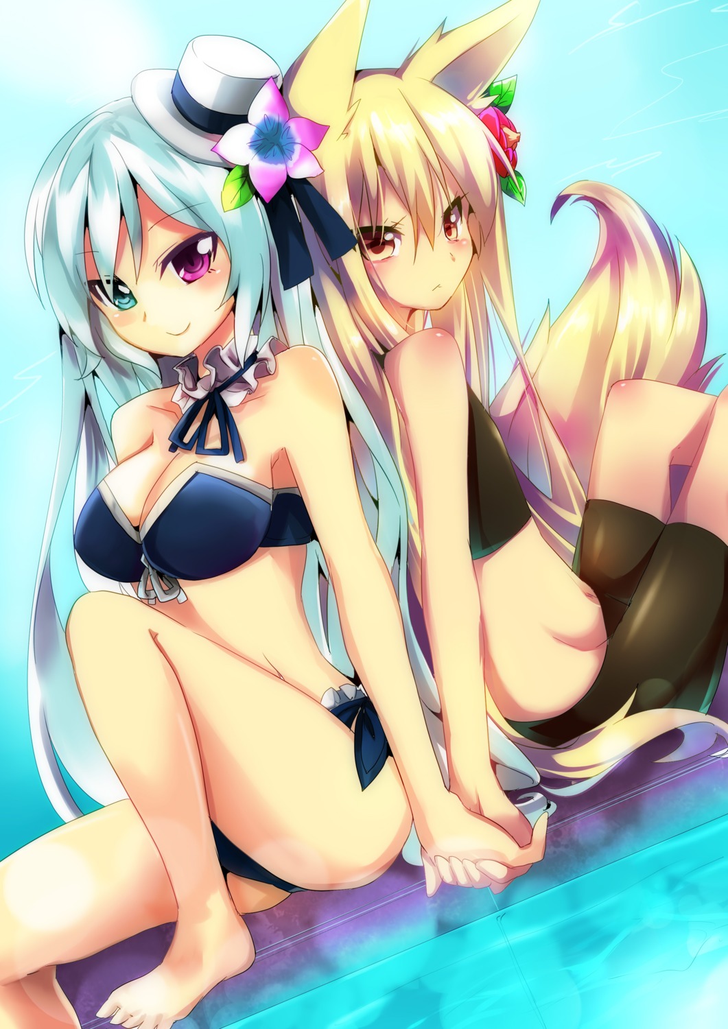 animal_ears bikini cleavage kitsune nyori swimsuits tail