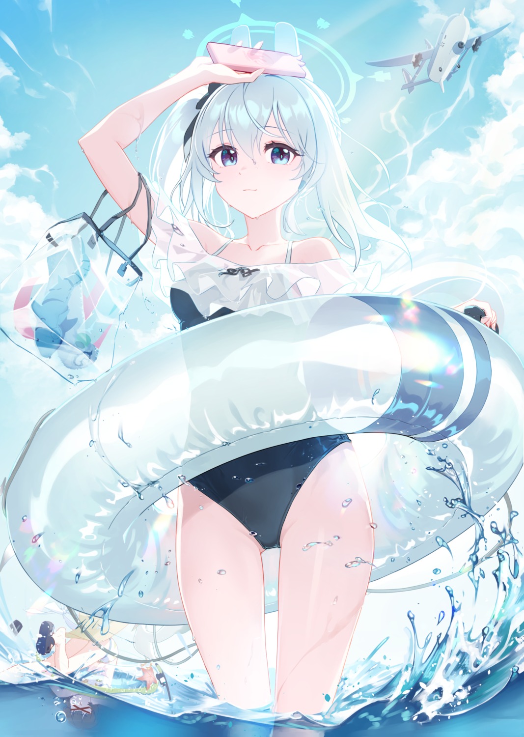 blue_archive halo penguin_say swimsuits tsukiyuki_miyako wet