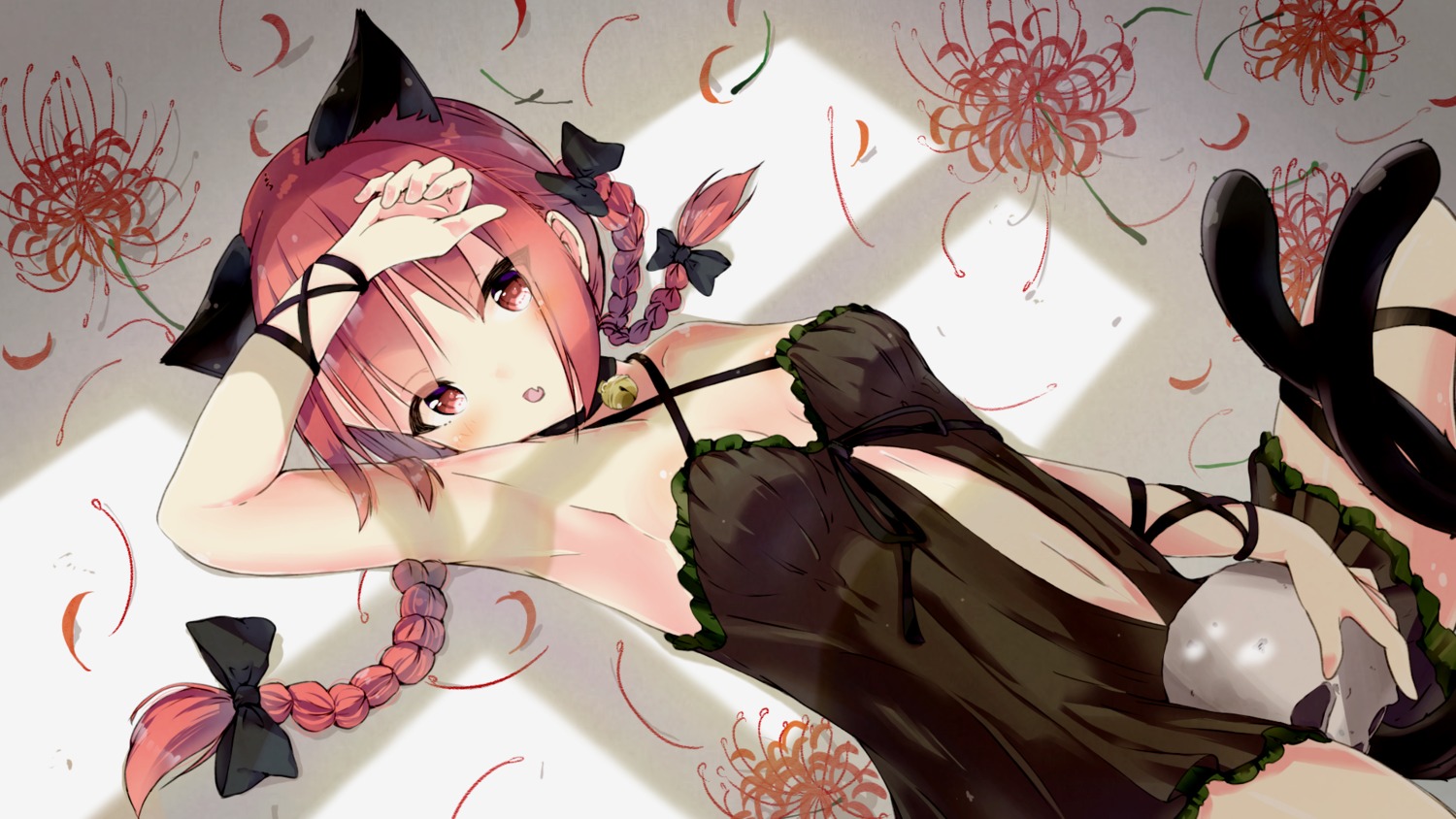 animal_ears cleavage kaenbyou_rin lingerie sora4_164 tail touhou wallpaper