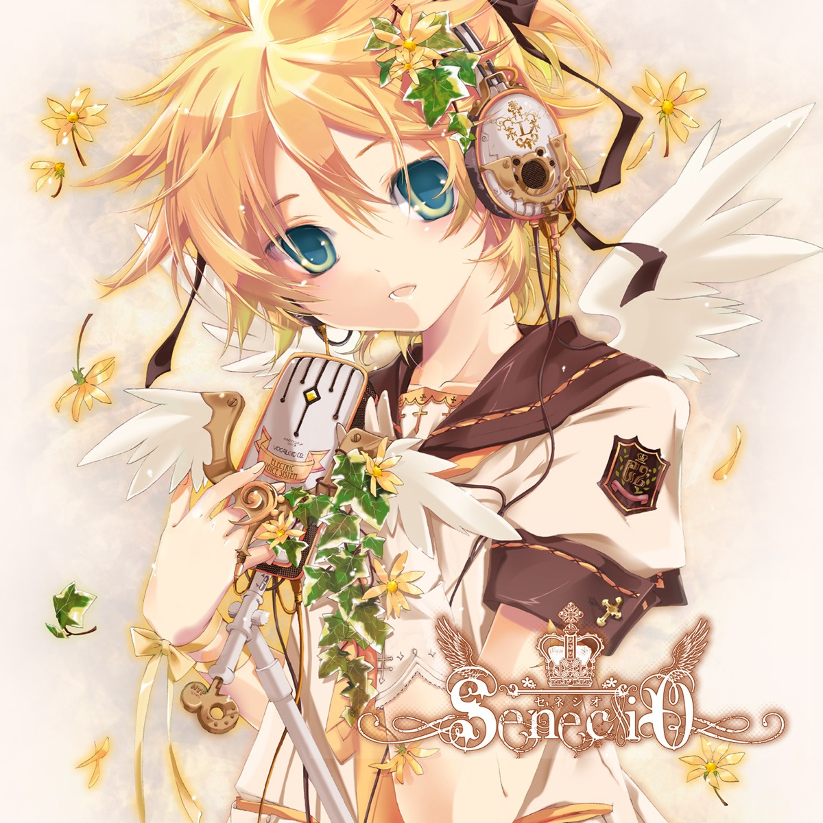 headphones hekicha kagamine_len male vocaloid wings