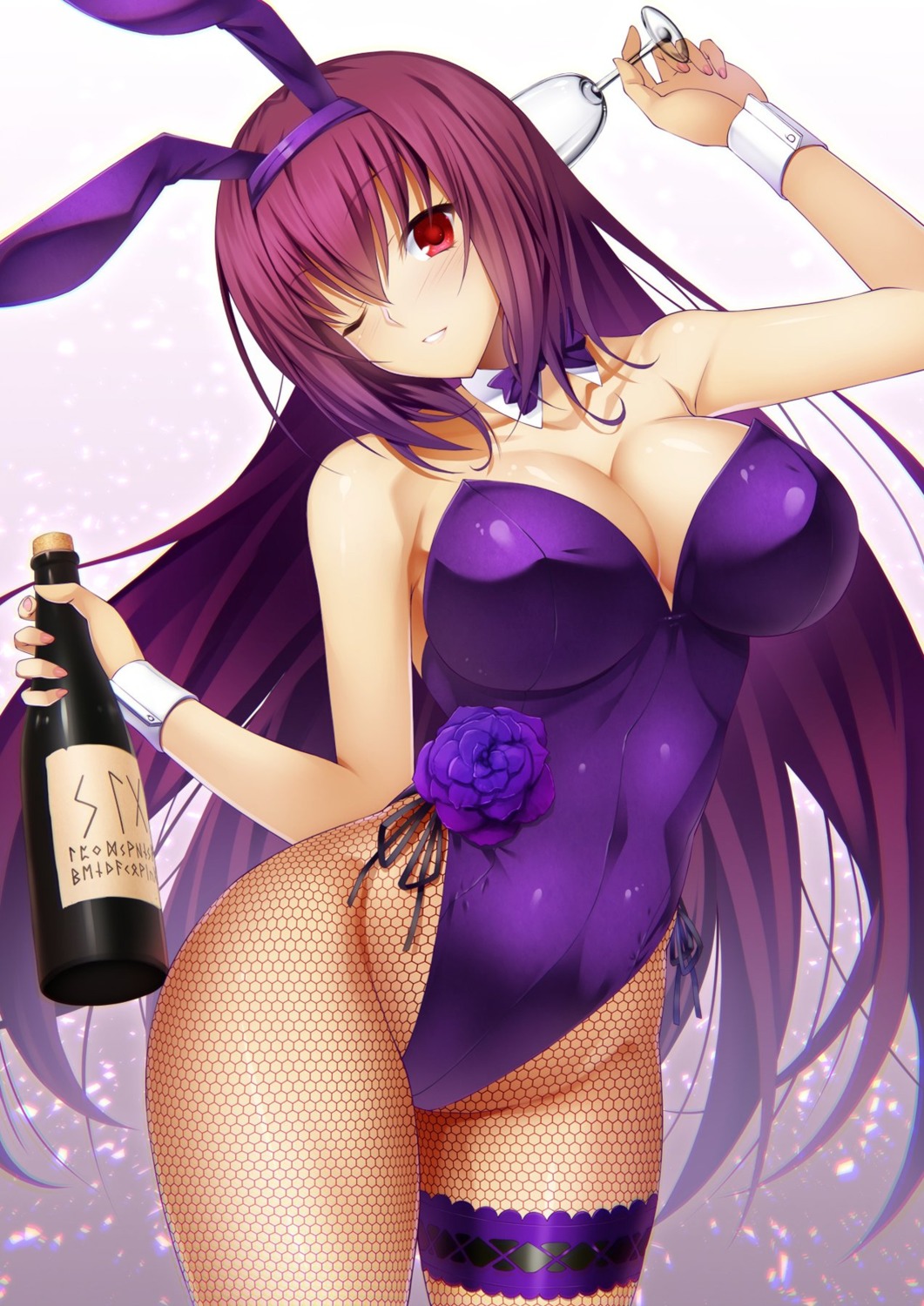 animal_ears bunny_ears bunny_girl cleavage emanon_123 fate/grand_order fishnets garter pantyhose scathach_(fate/grand_order)