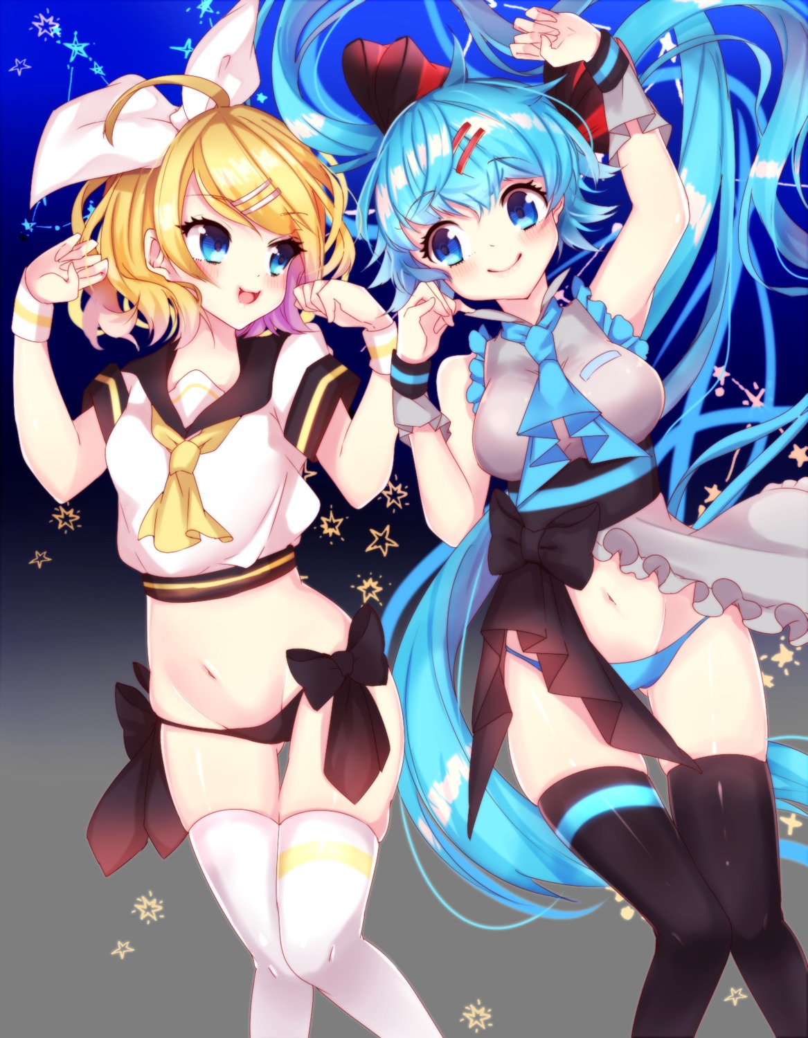 hatsune_miku kagamine_rin motsuni pantsu seifuku thighhighs vocaloid