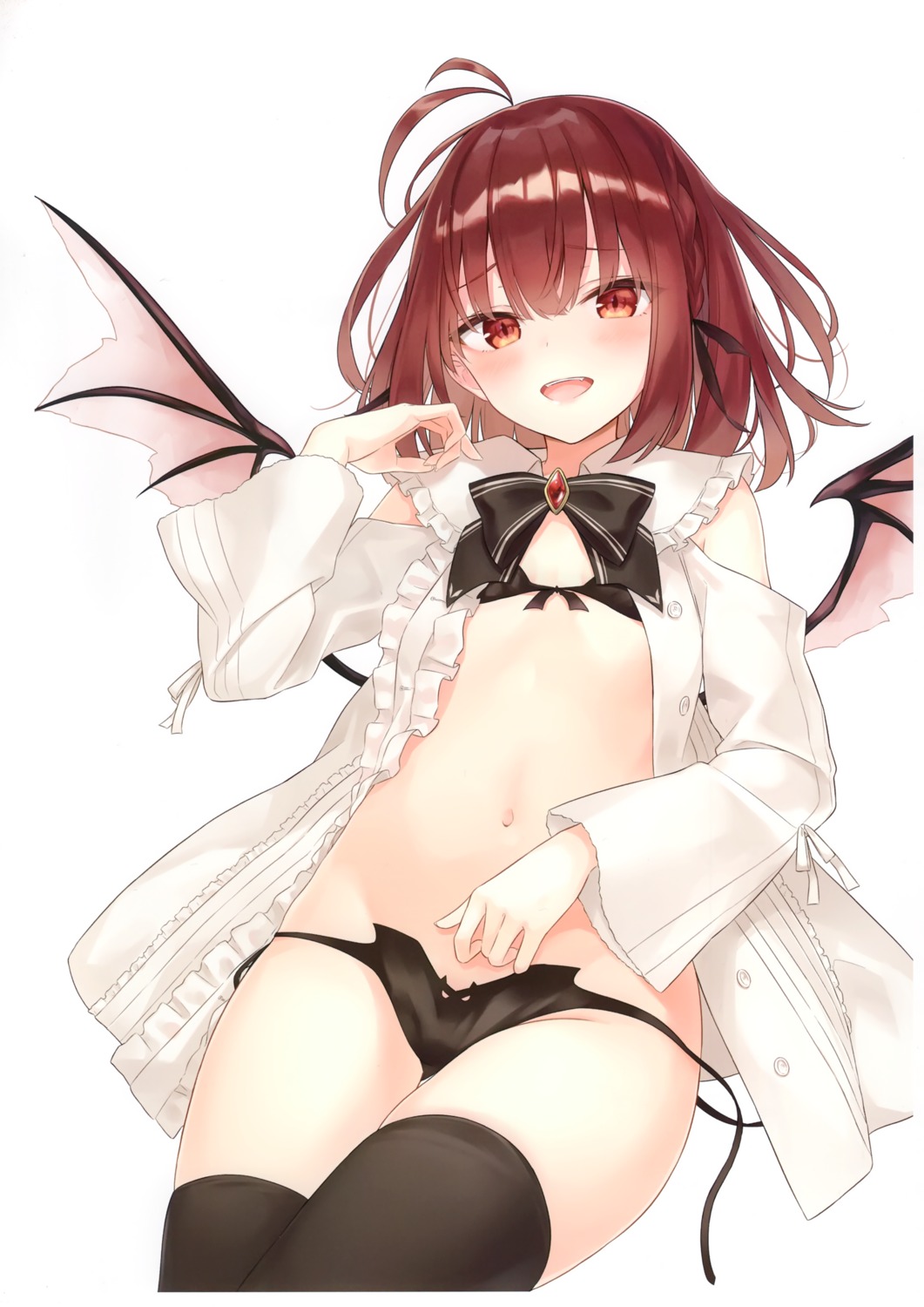 azuuru bra open_shirt pantsu string_panties thighhighs wings