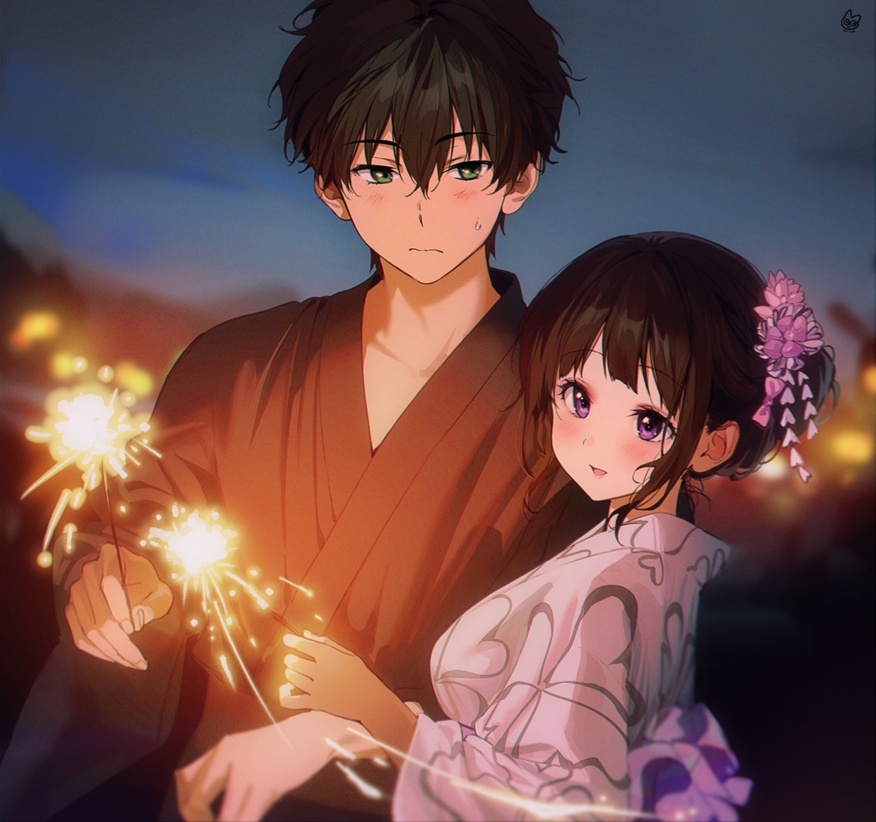 chitanda_eru hyouka mery_(yangmalgage) oreki_houtarou yukata