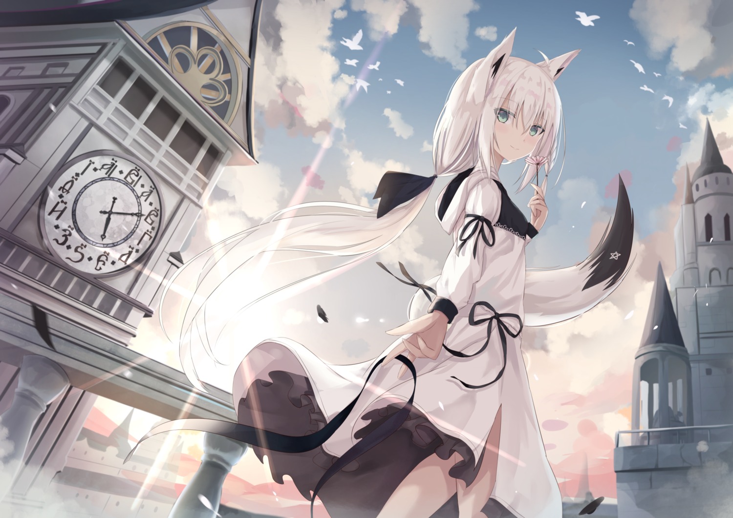 animal_ears dress hololive hololive_gamers kitsune shirakami_fubuki tail touhourh