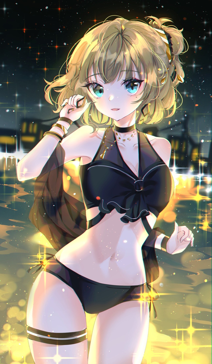 artist_revision bikini garter heterochromia swimsuits takagaki_kaede the_idolm@ster the_idolm@ster_cinderella_girls wine_(2148_wine)