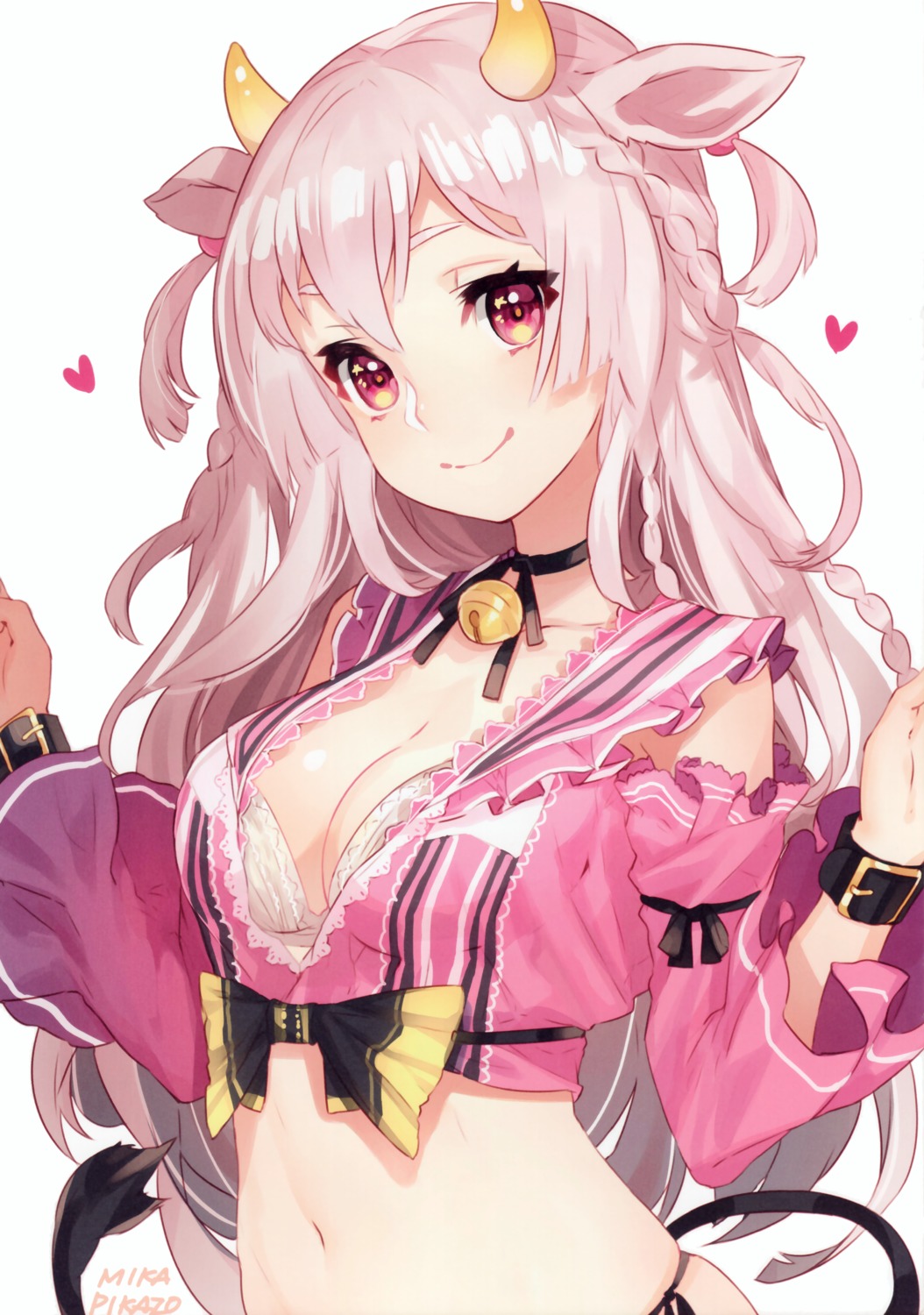 animal_ears bra cleavage horns mika_pikazo open_shirt tail