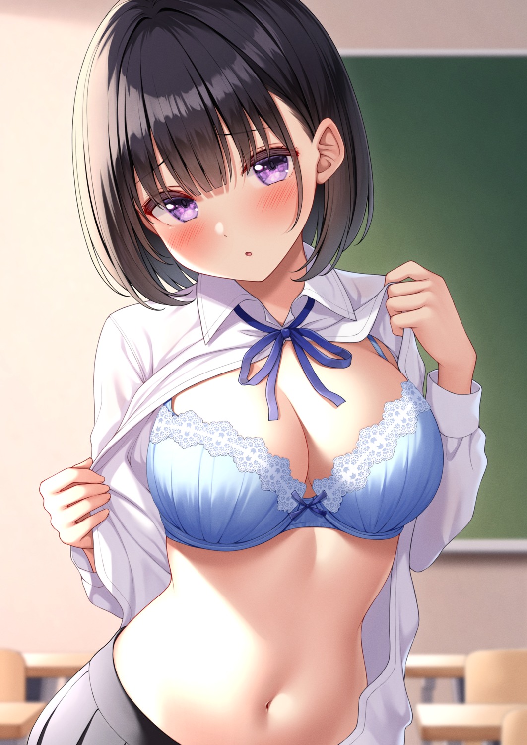 bra inoue_yurina karutamo open_shirt seifuku undressing
