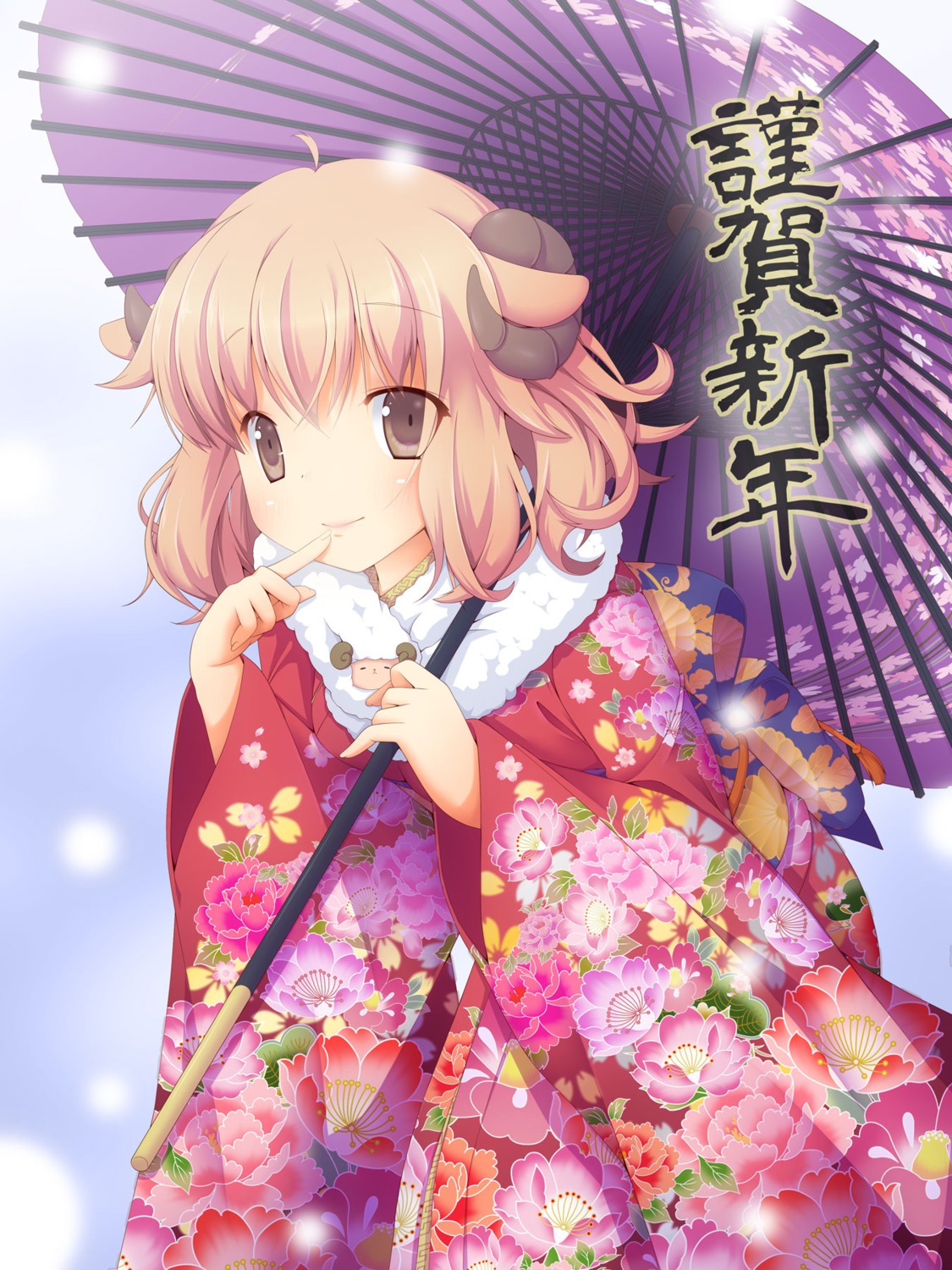 animal_ears horns kimono umbrella yukizuki_kei_(yossa)