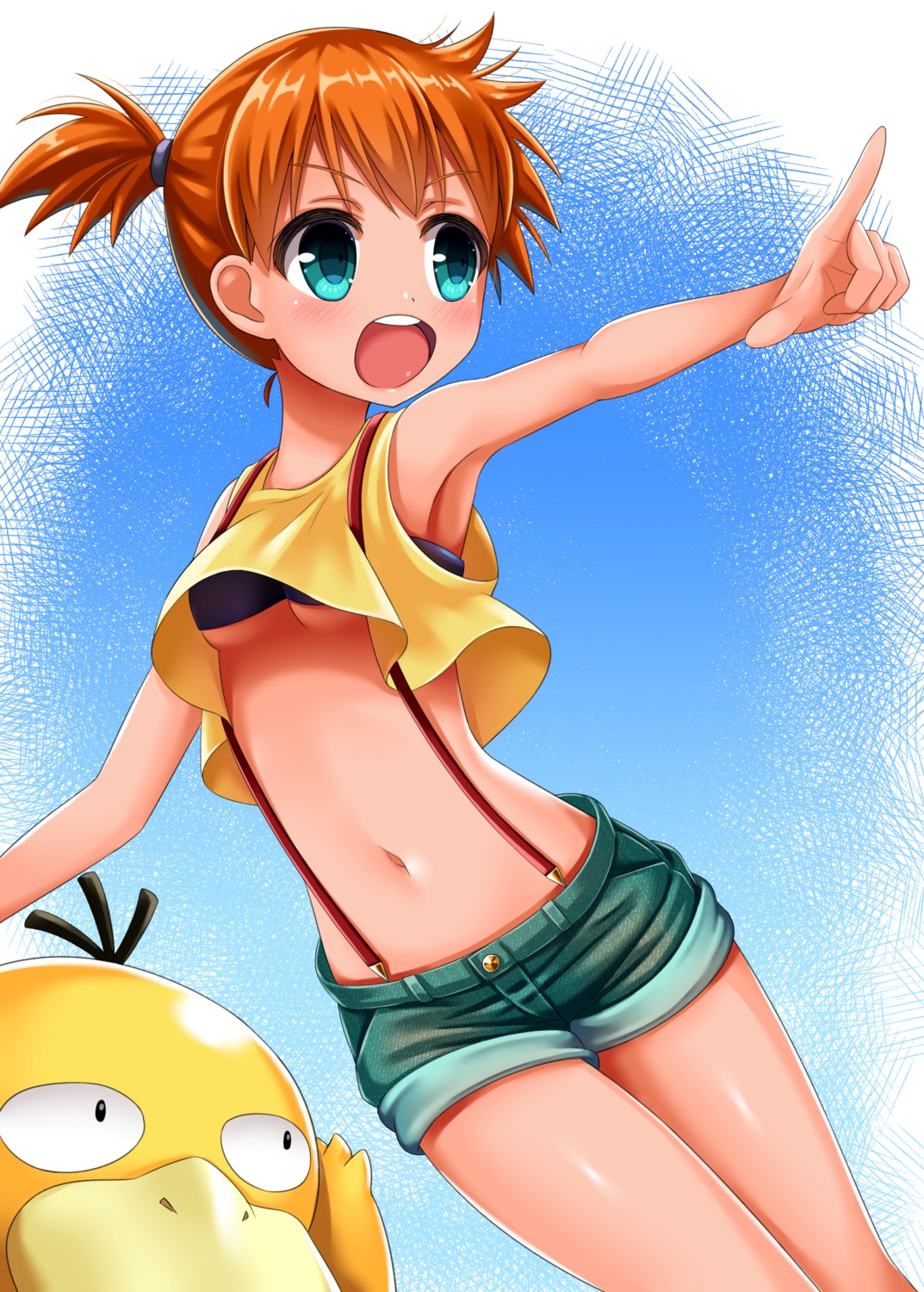 bluebird_(bluebird90) bra kasumi_(pokemon) pokemon pokemon_frlg pokemon_rgby shirt_lift underboob