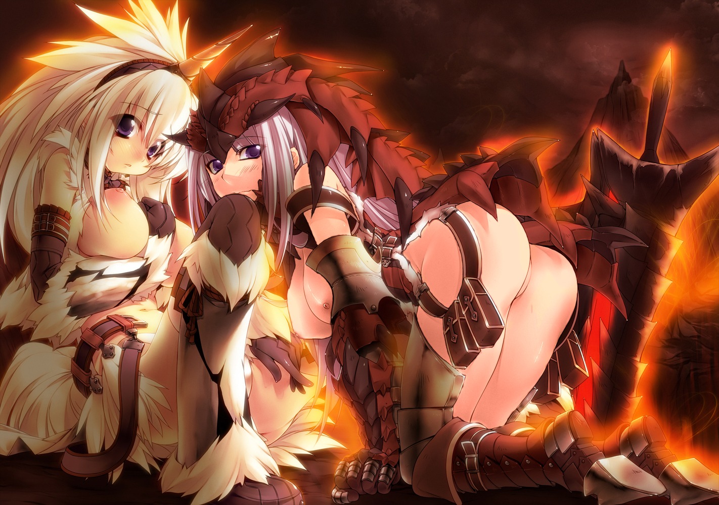 armor ass bodysuit breasts horns kamitsurugi_ouka kirin monster_hunter nipples no_bra nopan thighhighs