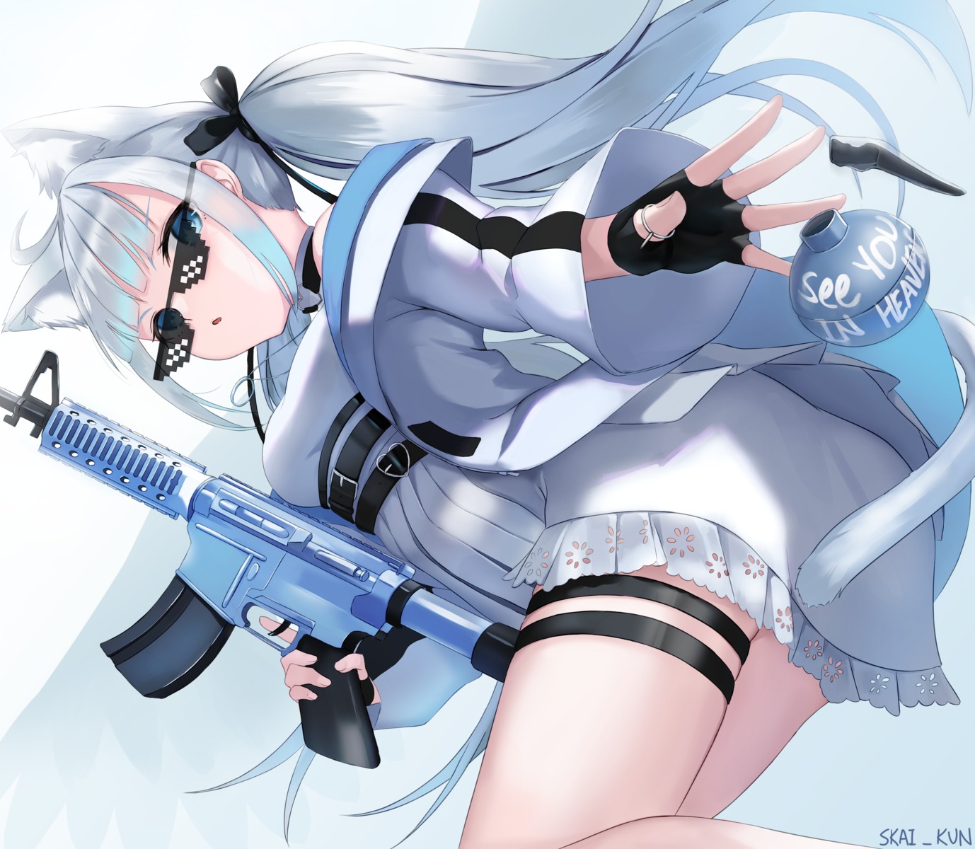 amatsuka_uto animal_ears garter gun megane nekomimi skai_kun tail voice-ore weapon