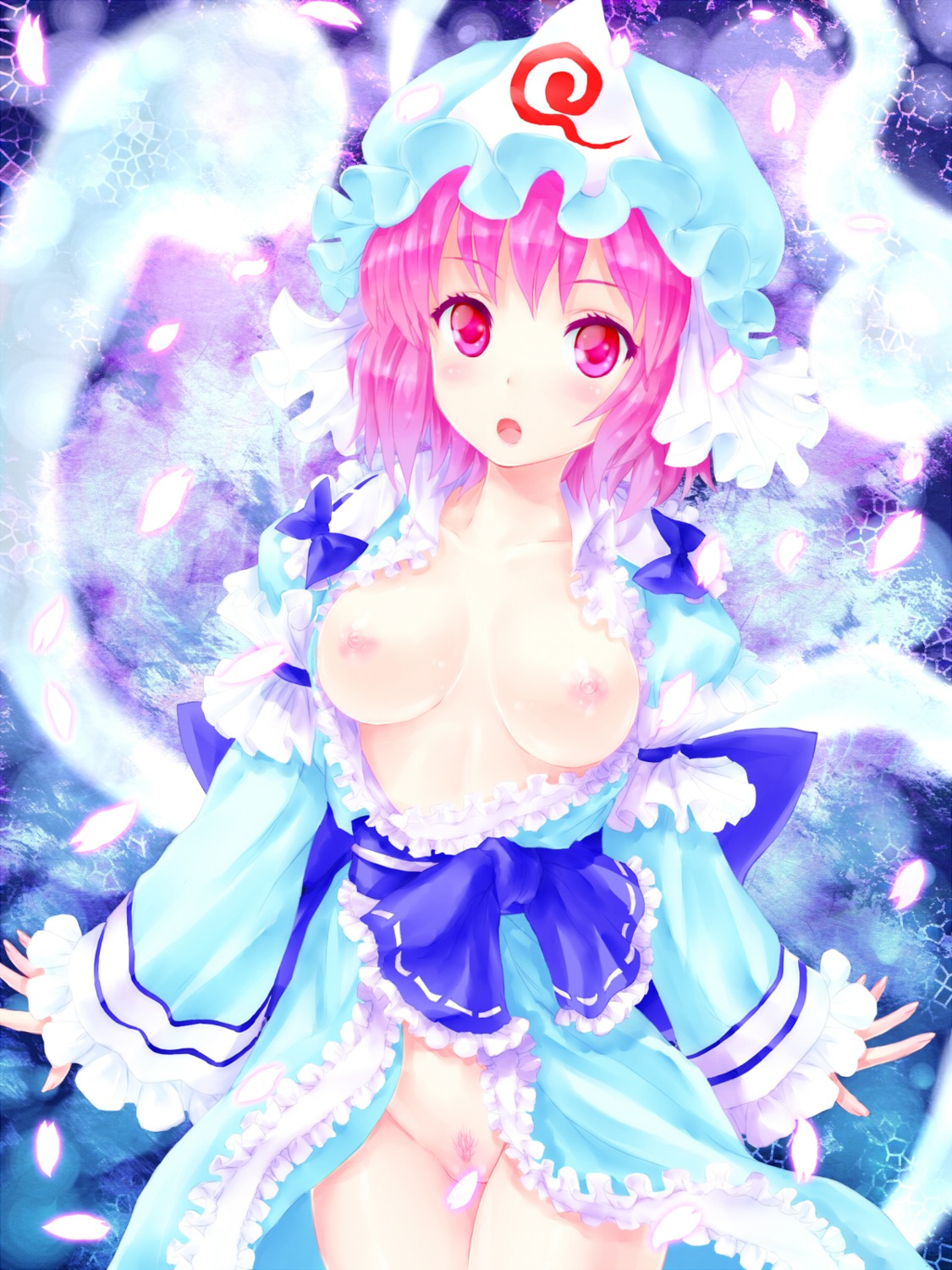 breasts cabbaco censored nipples no_bra nopan open_shirt pubic_hair saigyouji_yuyuko touhou