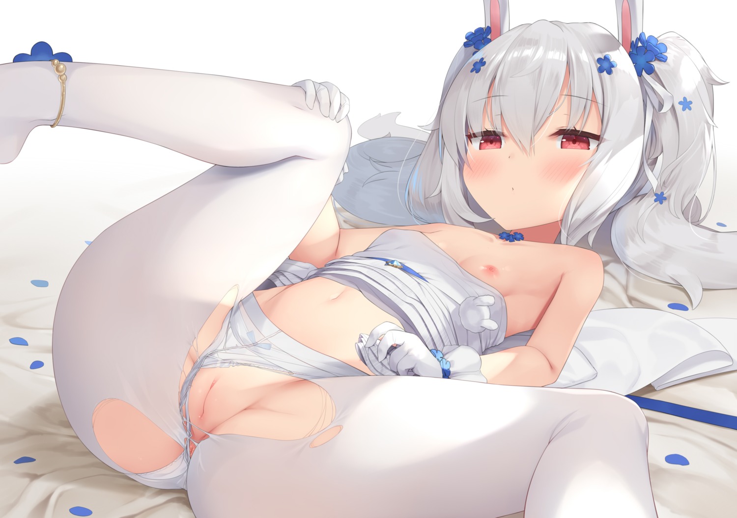 animal_ears anus azur_lane bunny_ears dress fujieda_uzuki laffey_(azur_lane) loli nipples no_bra pantsu pantyhose pussy skirt_lift thong torn_clothes uncensored