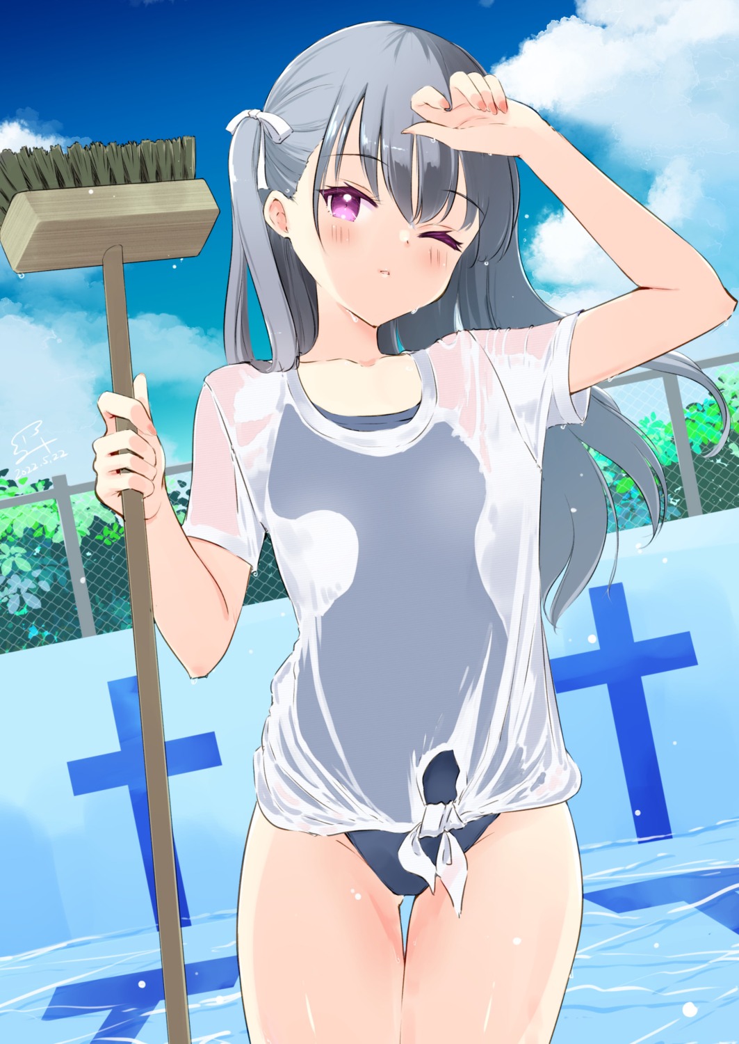 minidraco school_swimsuit see_through swimsuits wet_clothes