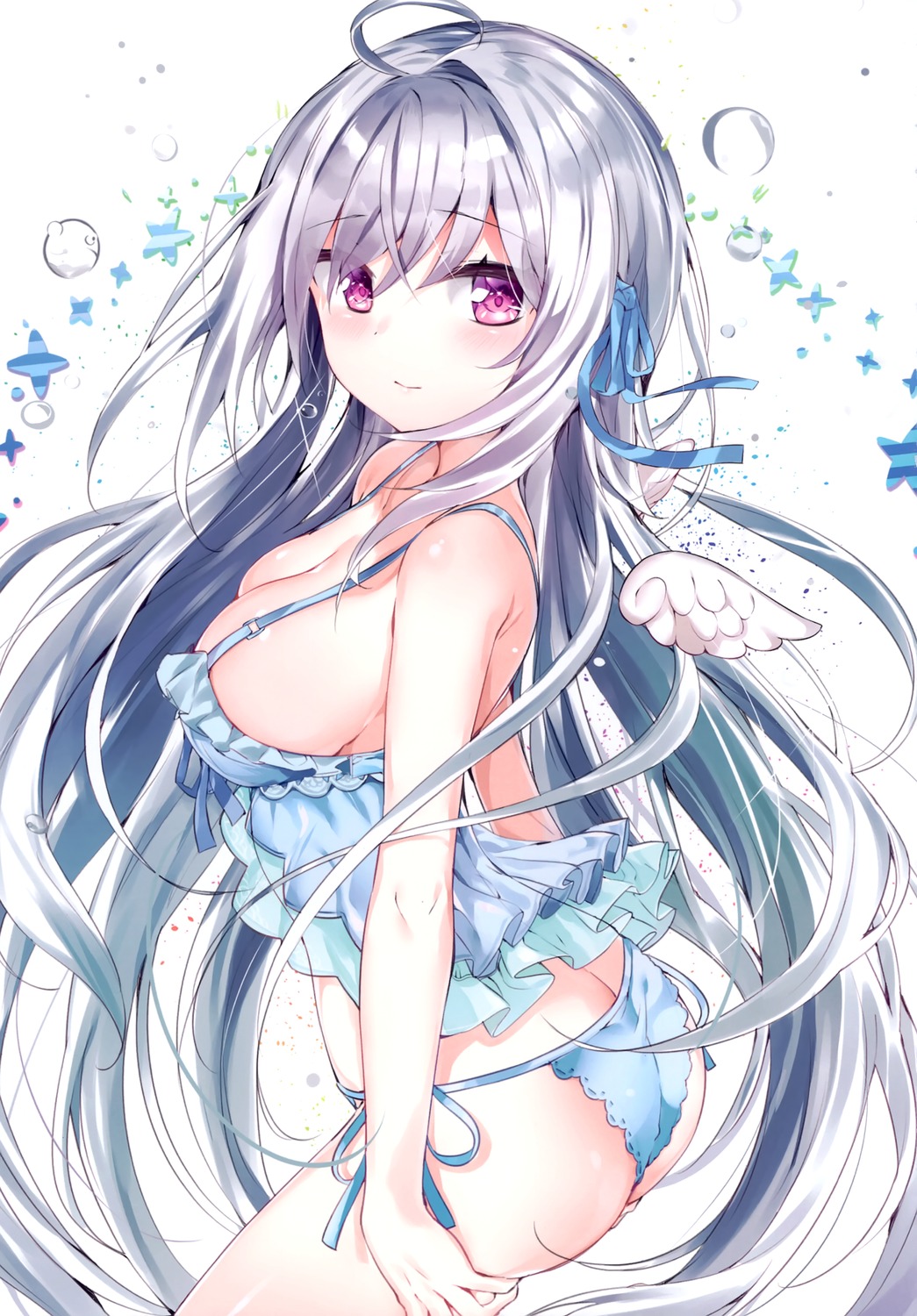 ass bikini kamioka_chiroru see_through swimsuits wings