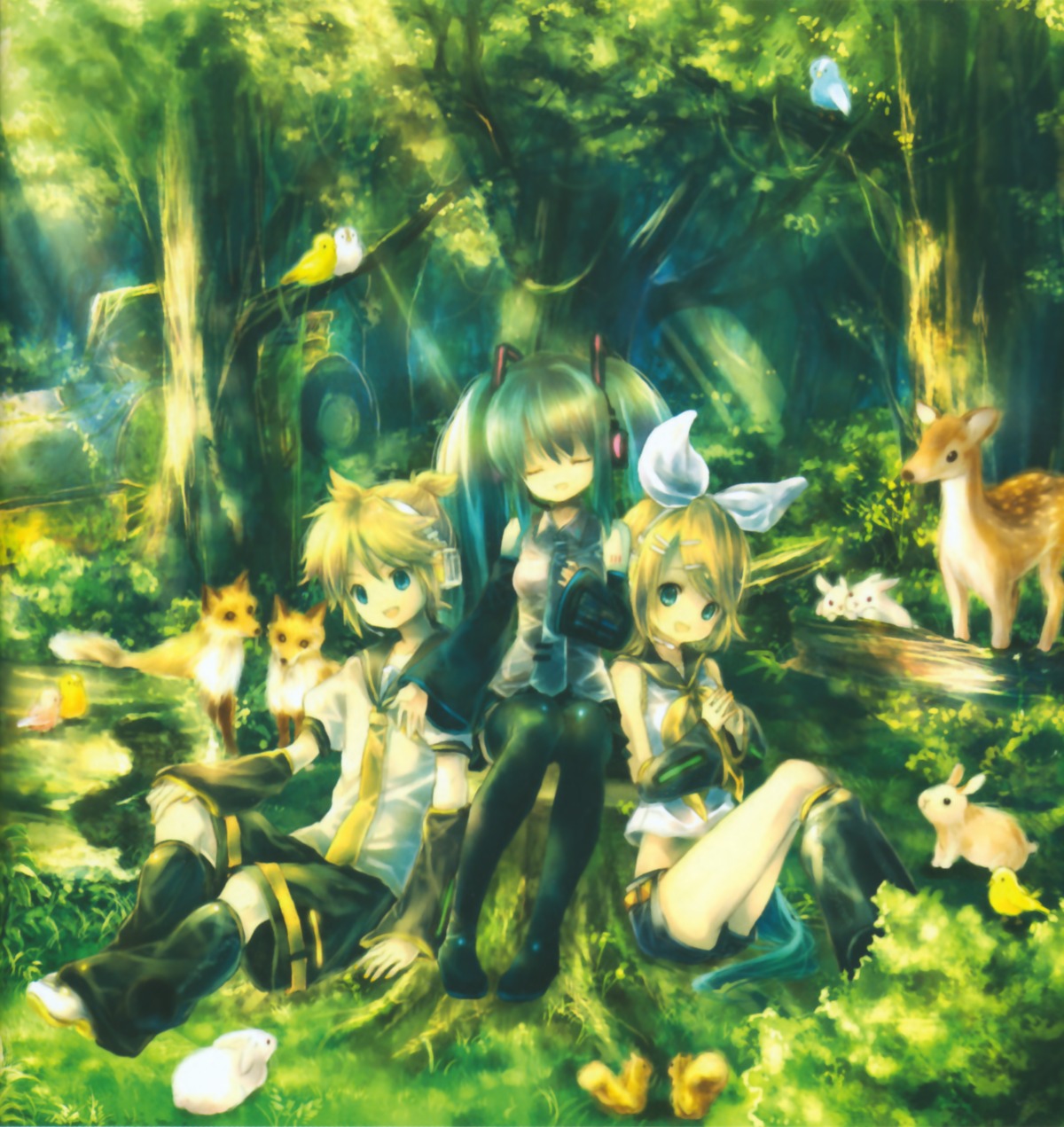 hatsune_miku kagamine_len kagamine_rin onineko vocaloid