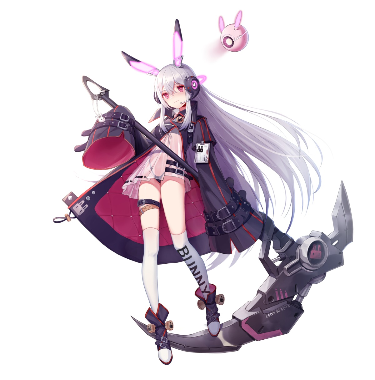 animal_ears blue_shrimp bra bunny_ears garter headphones pantsu see_through skirt_lift thighhighs weapon