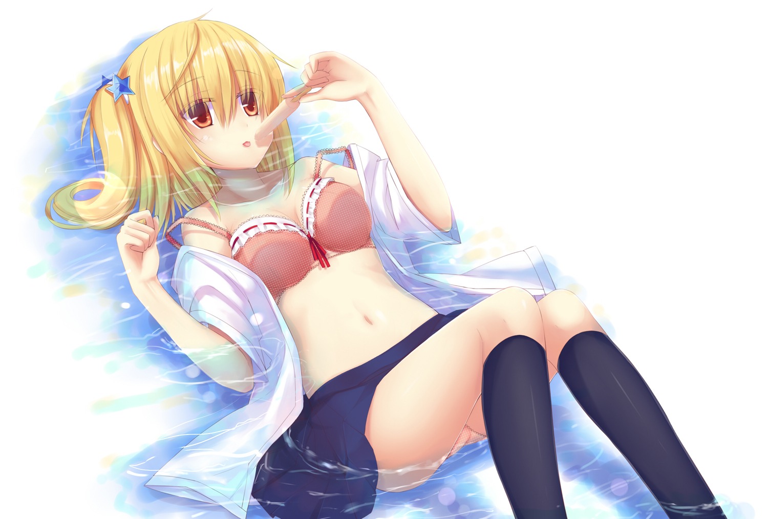 bra huohai open_shirt pantsu wet_clothes