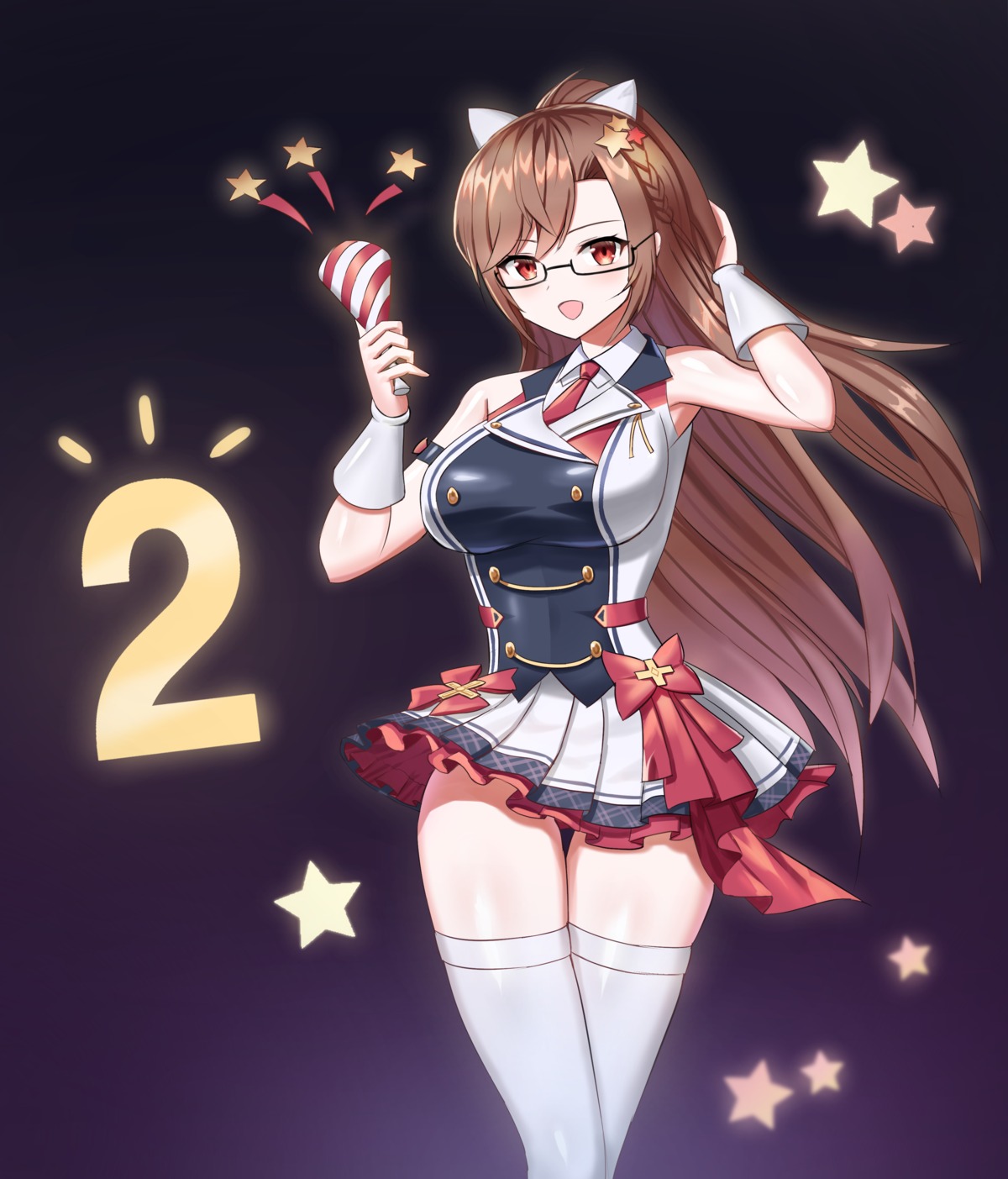 enter_(artist) epic7 megane skirt_lift thighhighs uniform yuna_(epic7)