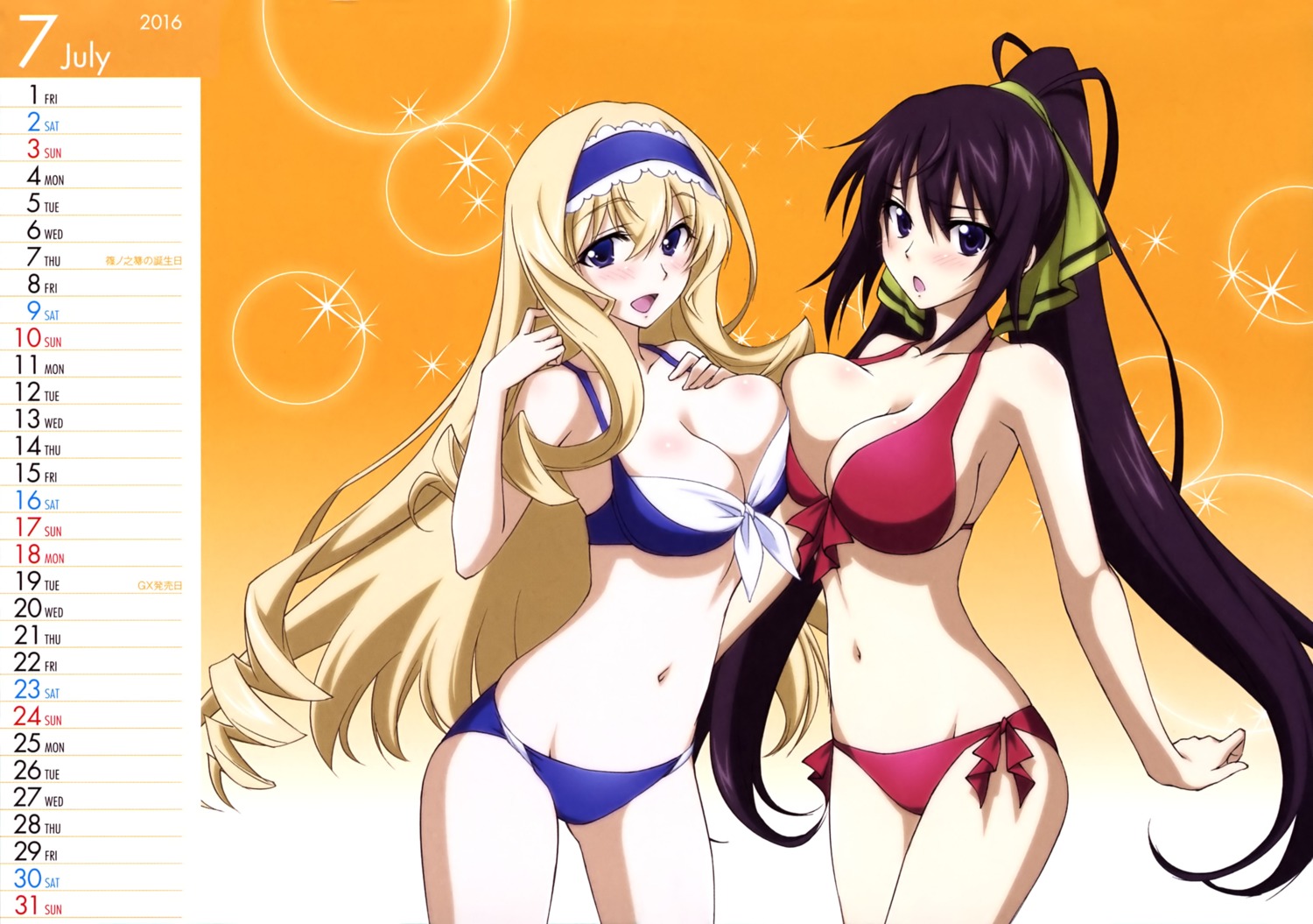 bikini calendar cecilia_alcott cleavage infinite_stratos shinonono_houki swimsuits symmetrical_docking yuuki_homura