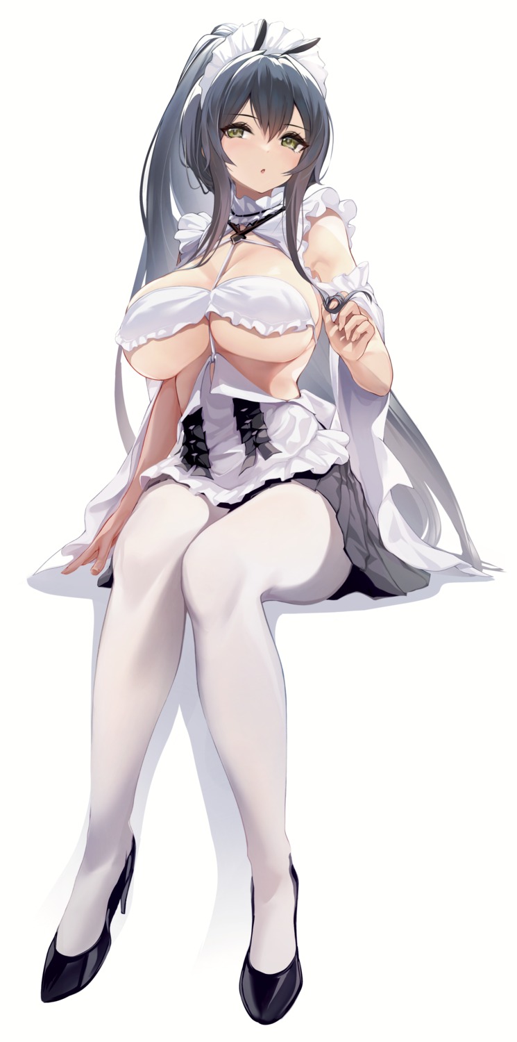 azur_lane bra heels indomitable_(azur_lane) maid oserotto pantyhose