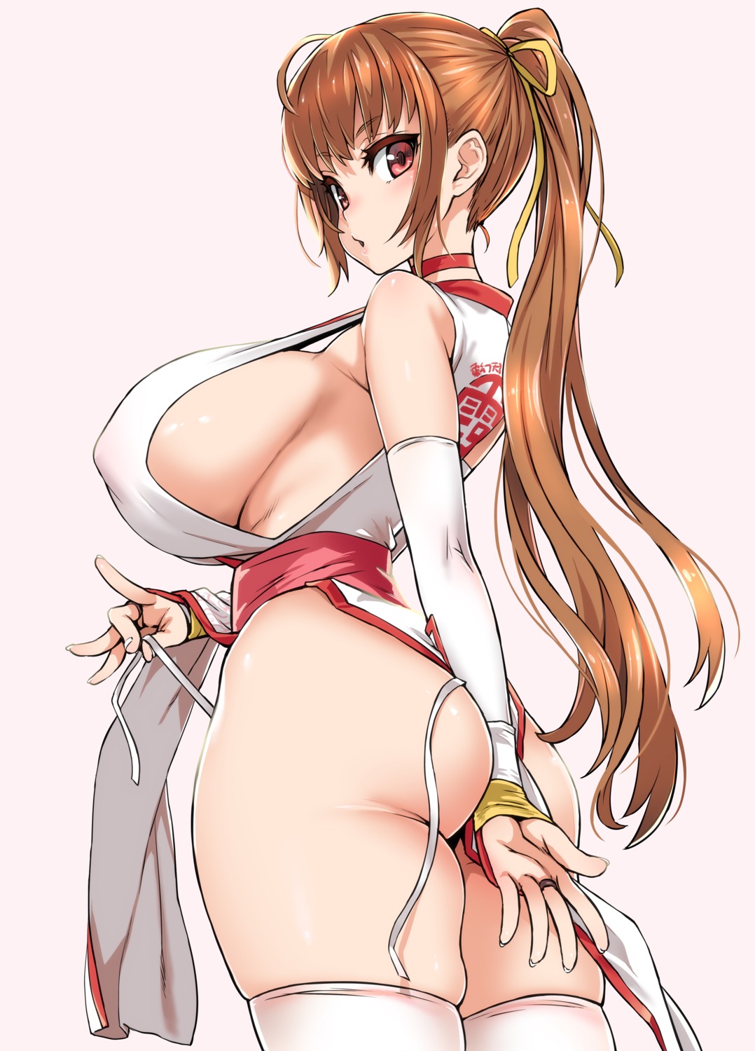 asanagi ass dead_or_alive erect_nipples japanese_clothes kasumi no_bra pantsu string_panties thighhighs undressing