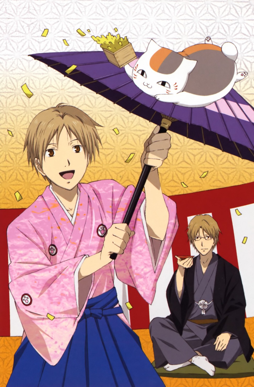 kimono male megane natori_shuuichi natsume_takashi natsume_yuujinchou neko nyanko