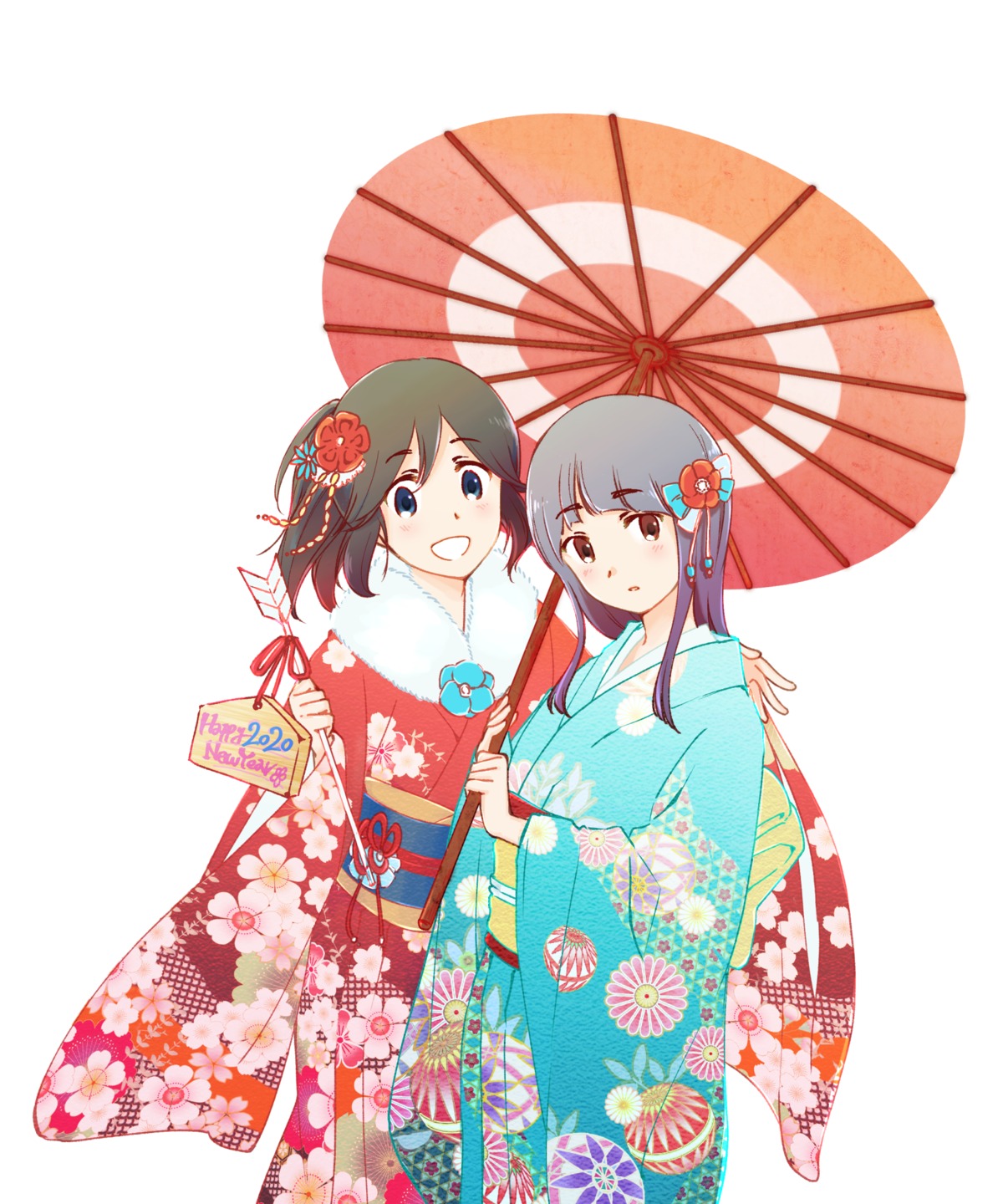 1kudamo1 hibike!_euphonium kasaki_nozomi kimono liz_to_aoi_tori umbrella yoroizuka_mizore