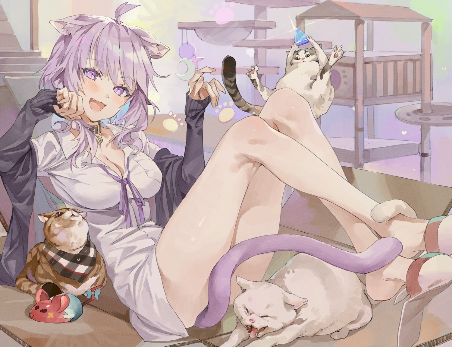 animal_ears cleavage hololive hololive_gamers hong neko nekomata_okayu nekomimi tail