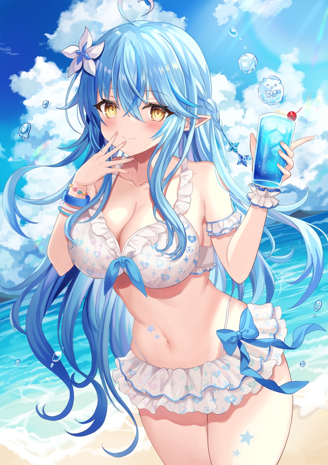 bikini cleavage elf hololive pointy_ears retsuto swimsuits tattoo yukihana_lamy