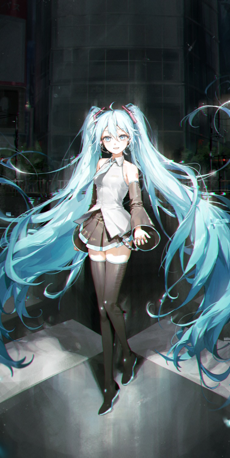 hatsune_miku headphones kellymonica02 tattoo thighhighs vocaloid