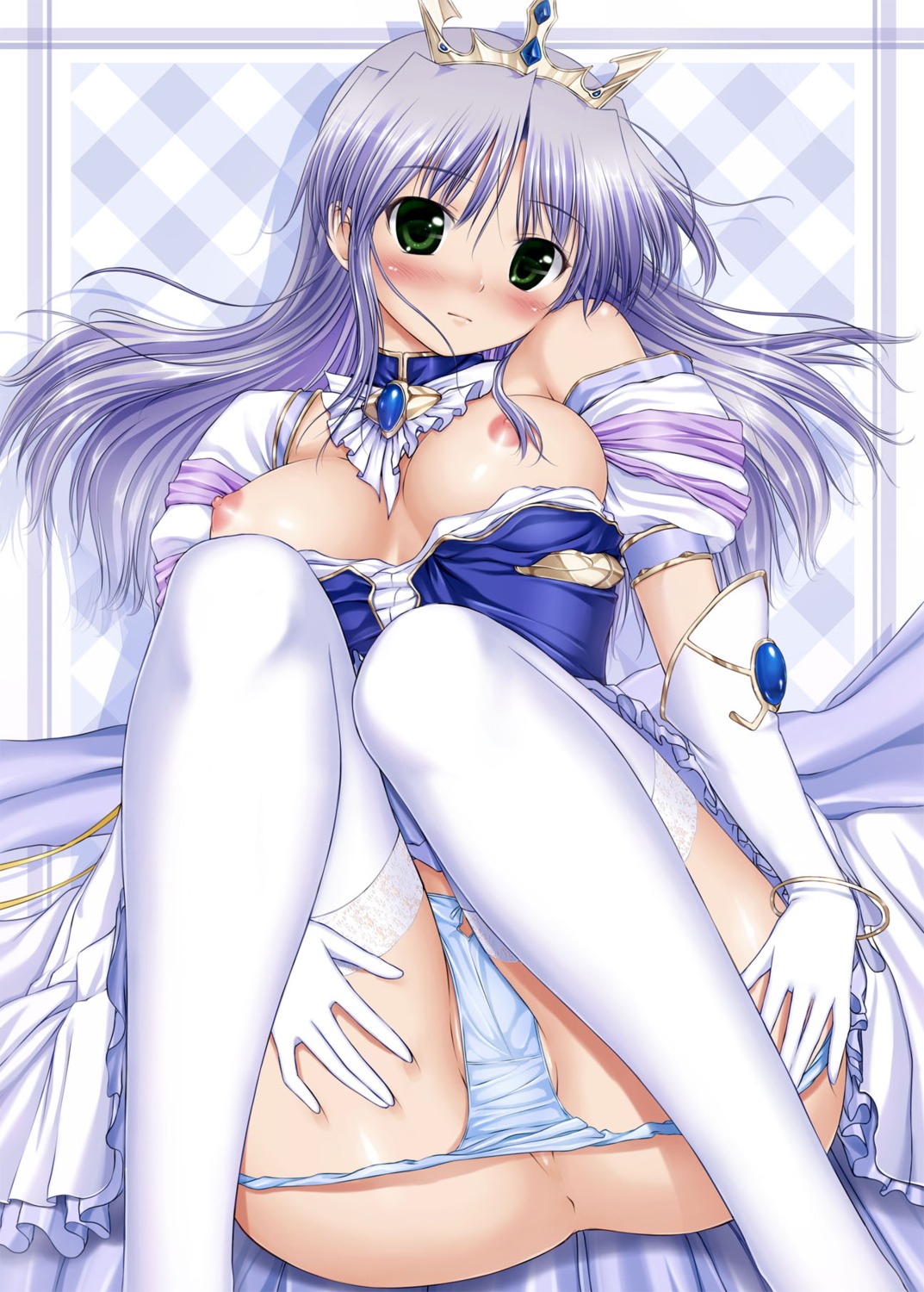 breasts dress feena_fam_earthlight jpeg_artifacts mikuni_mizuki nipples open_shirt panty_pull thighhighs yoake_mae_yori_ruriiro_na