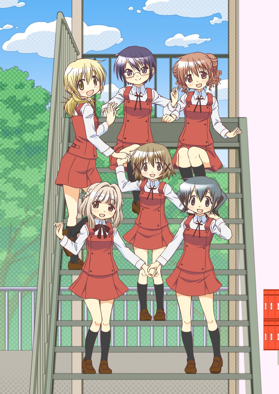 hidamari_sketch hiro megane miyako nazuna nori sae seifuku yuno