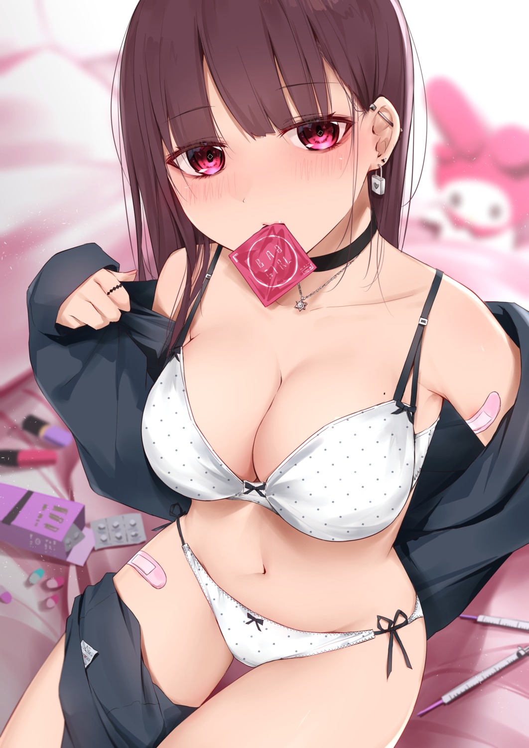 bandaid bra kanju open_shirt pantsu string_panties undressing