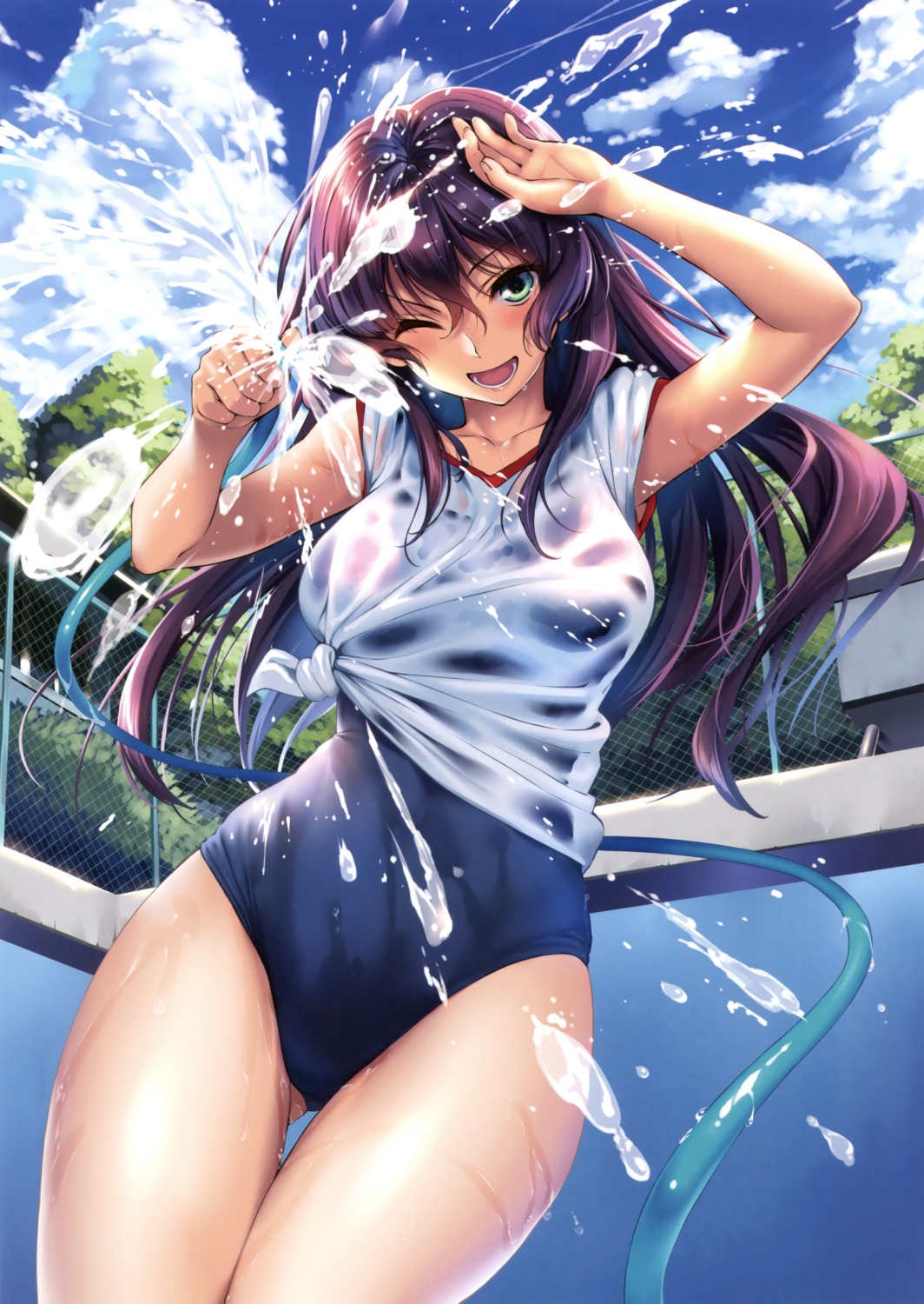 gym_uniform piromizu school_swimsuit swimsuits wet wet_clothes