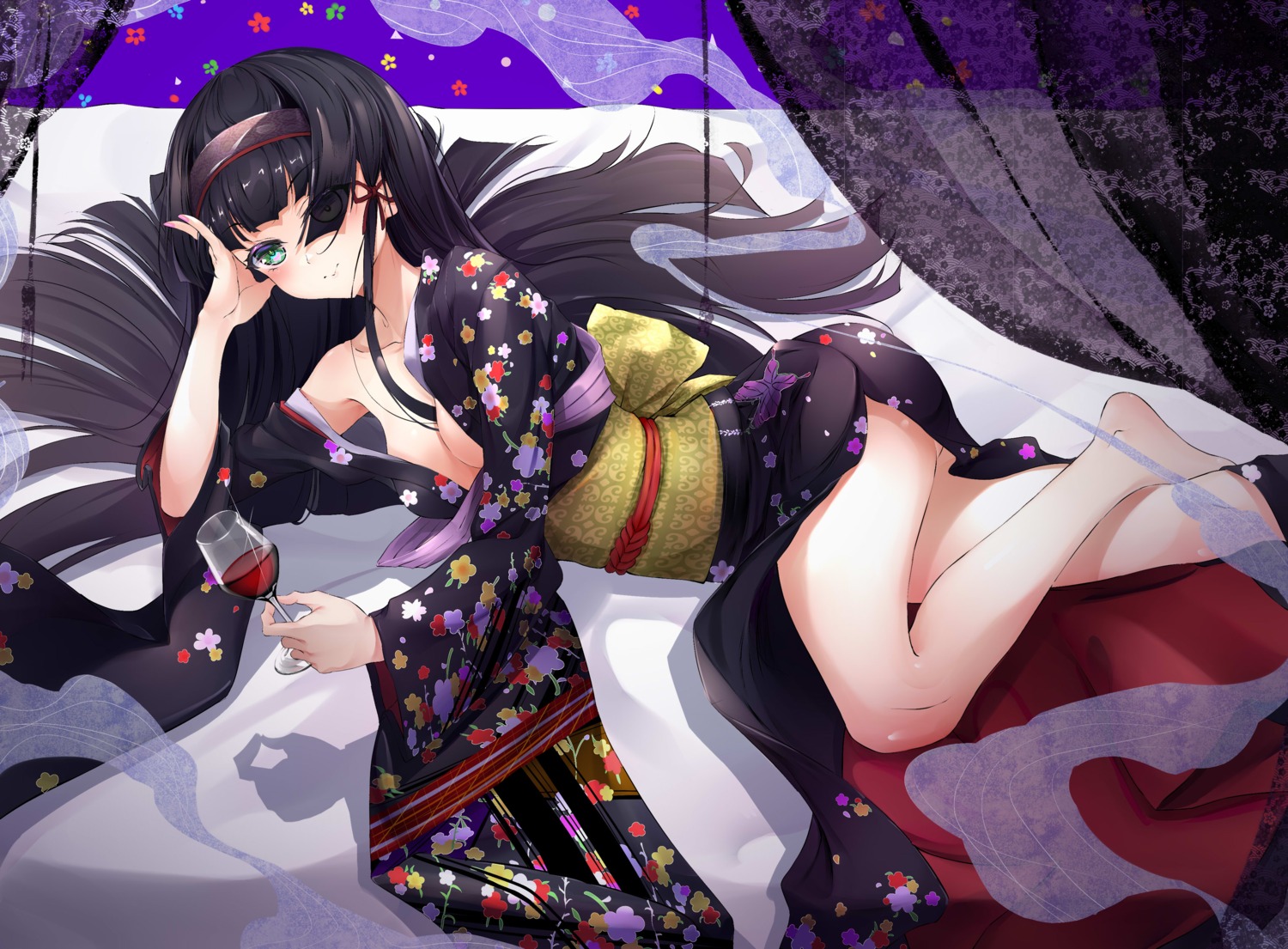 cqingwei kimono no_bra open_shirt skirt_lift