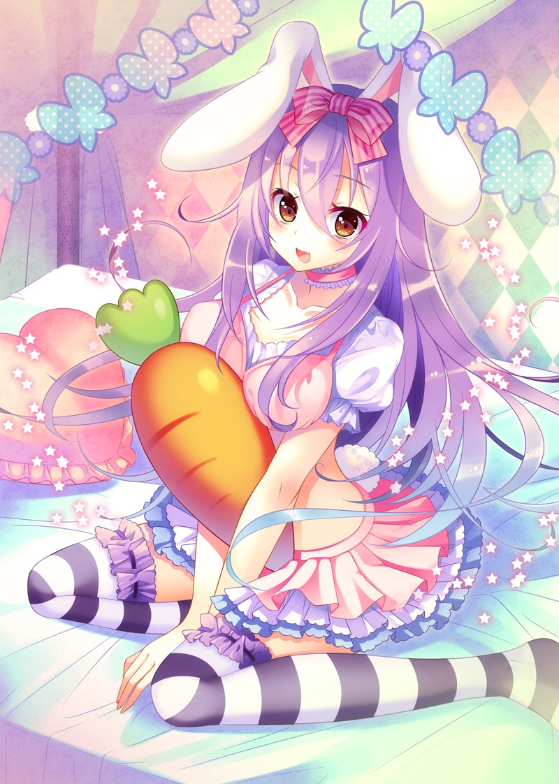 animal_ears bunny_ears clear_moon dress thighhighs