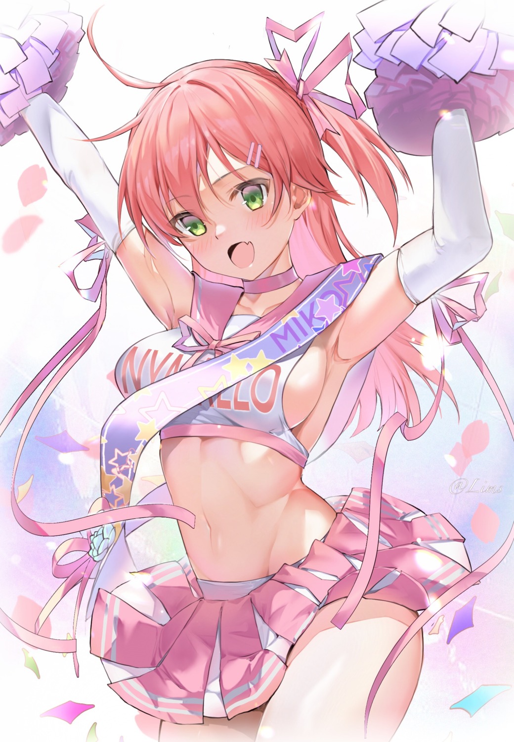 cheerleader hololive lims_(neko2lims) no_bra sakura_miko skirt_lift